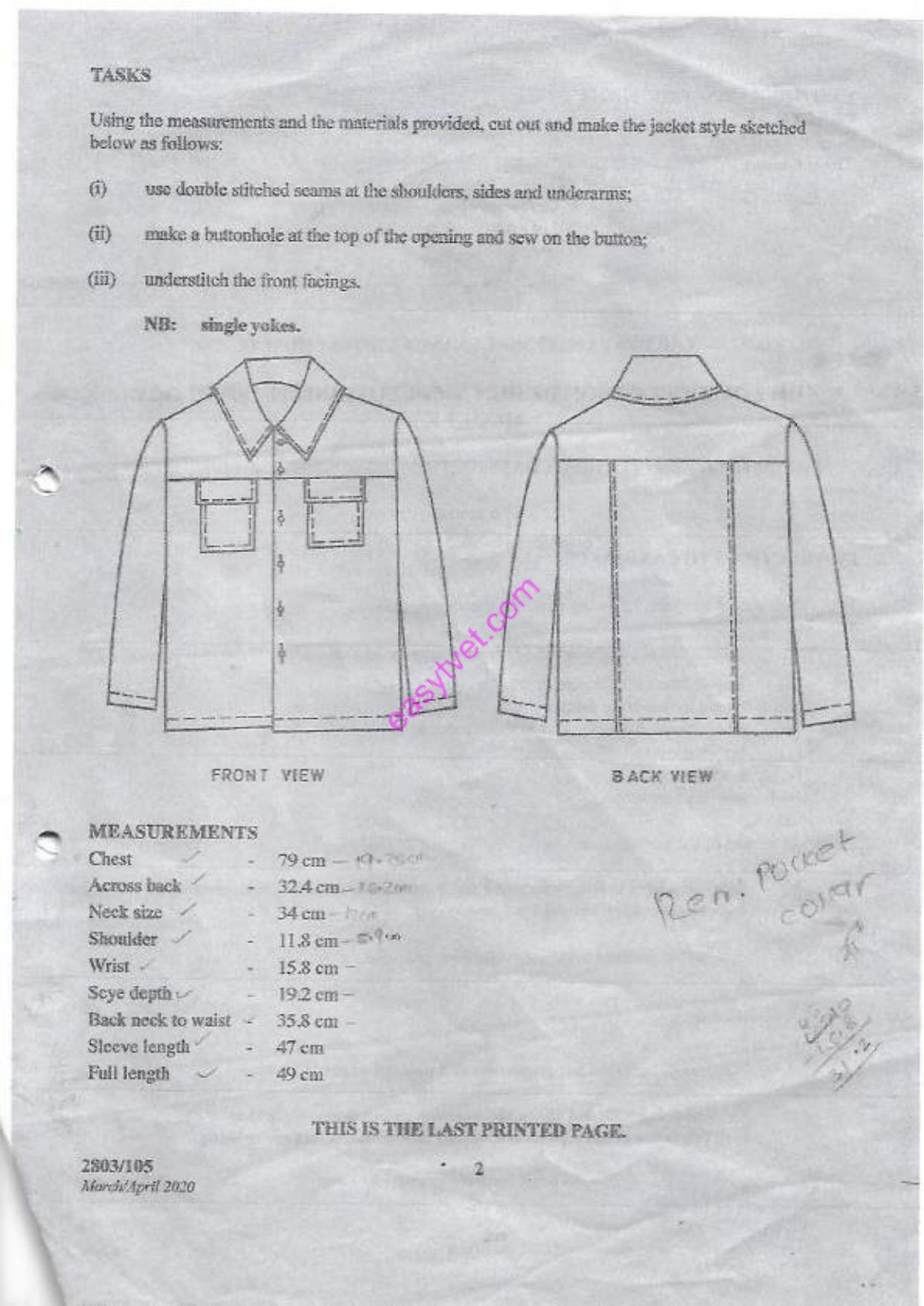 Clothing Construction Practical (2020) — page 2 of 2