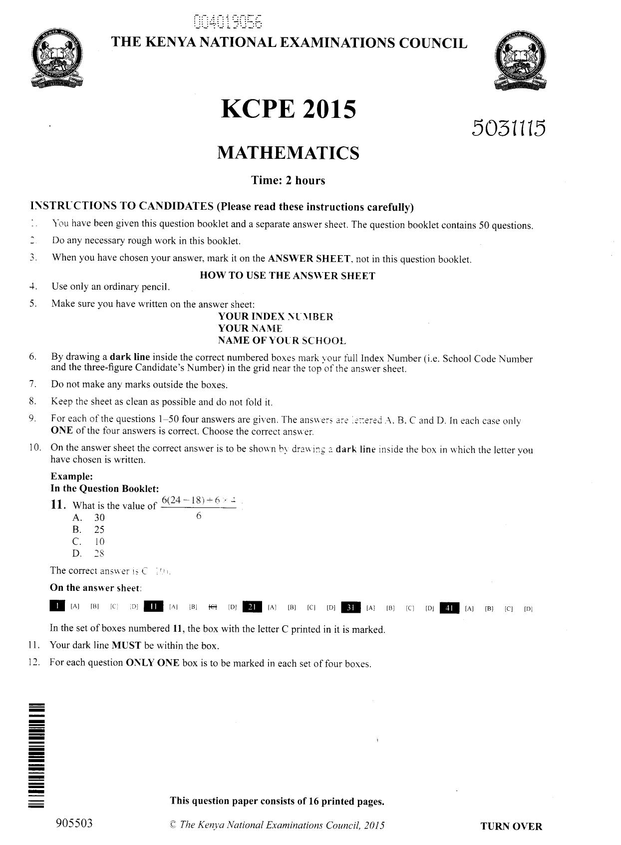 How to Use the Answer Sheet (2015) — page 1 of 16
