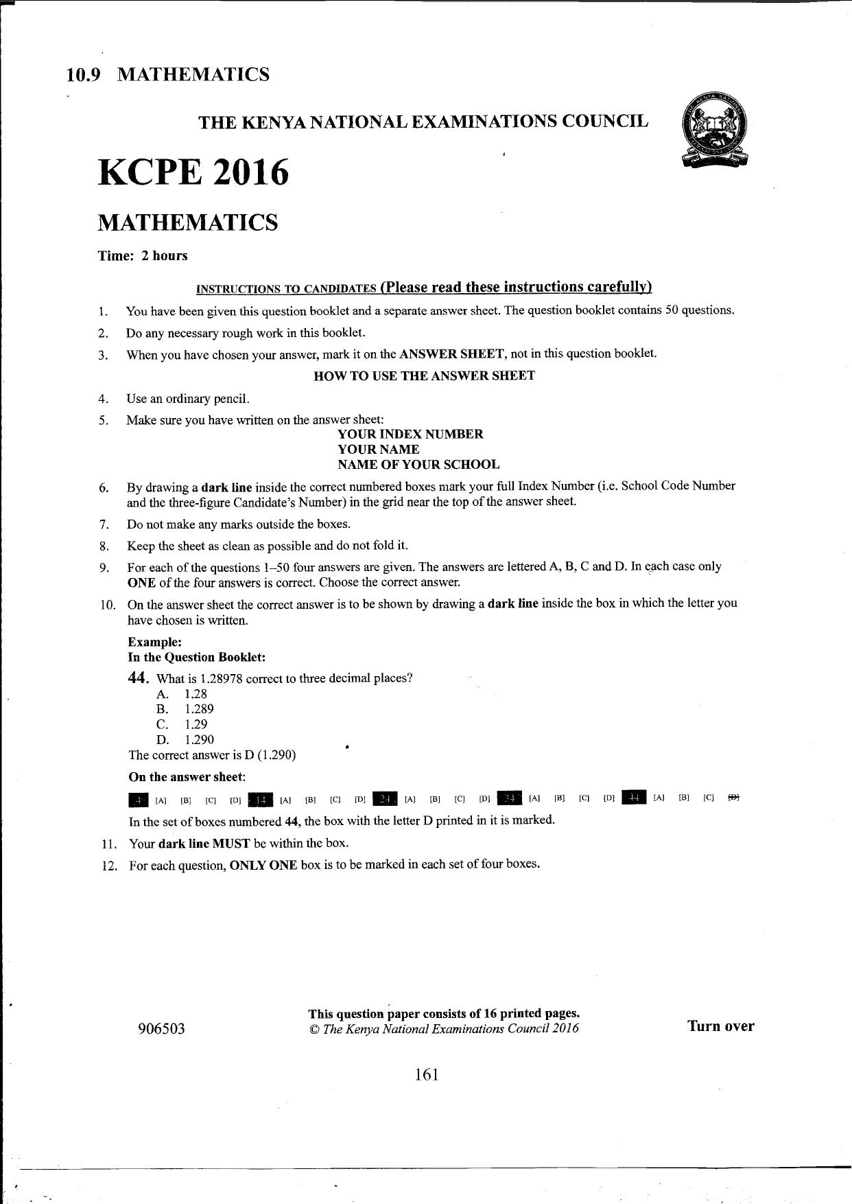 How to Use the Answer Sheet (2016) — page 1 of 16