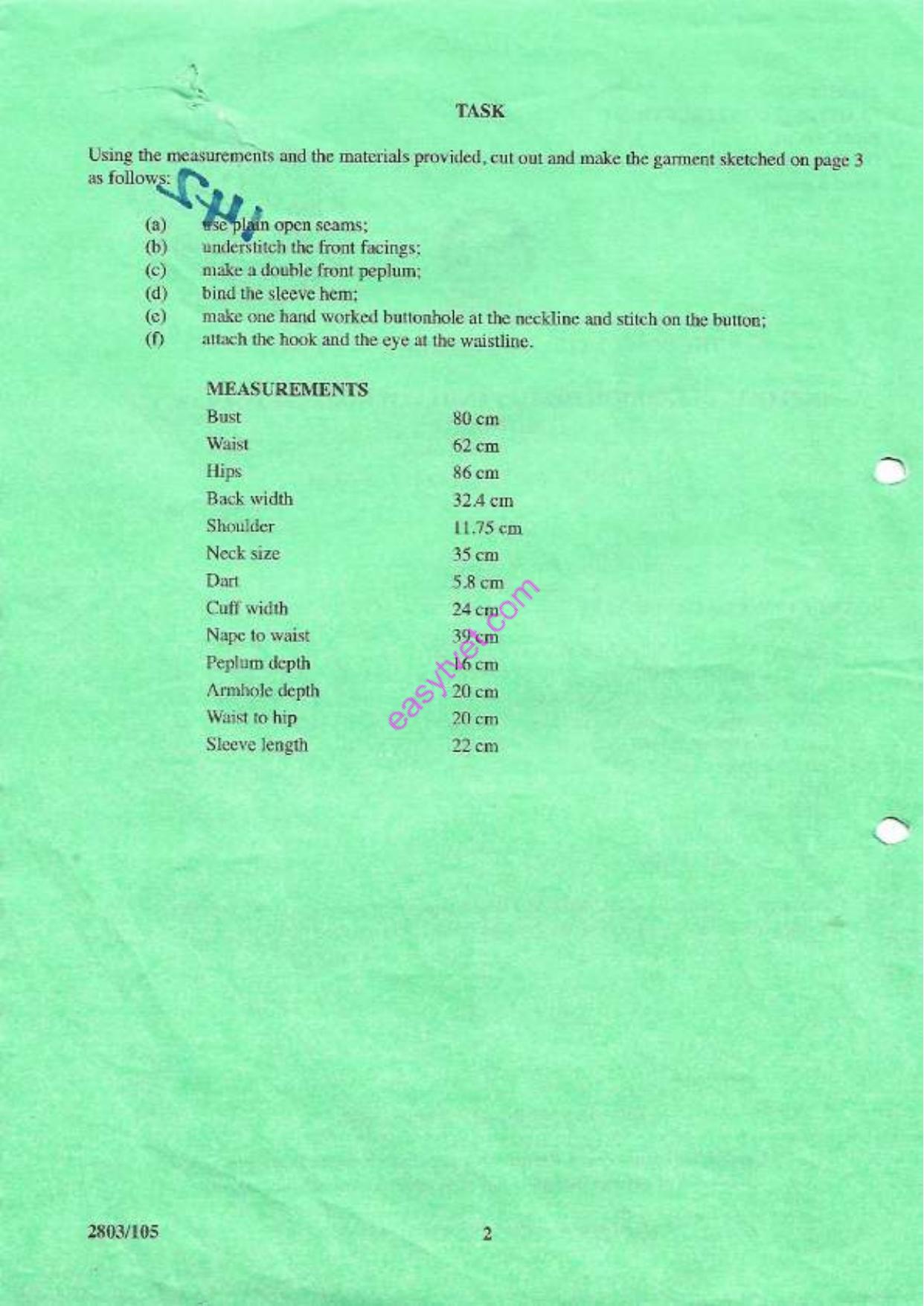 1 Clothing Construction 1 Practical (2014) — page 2 of 3