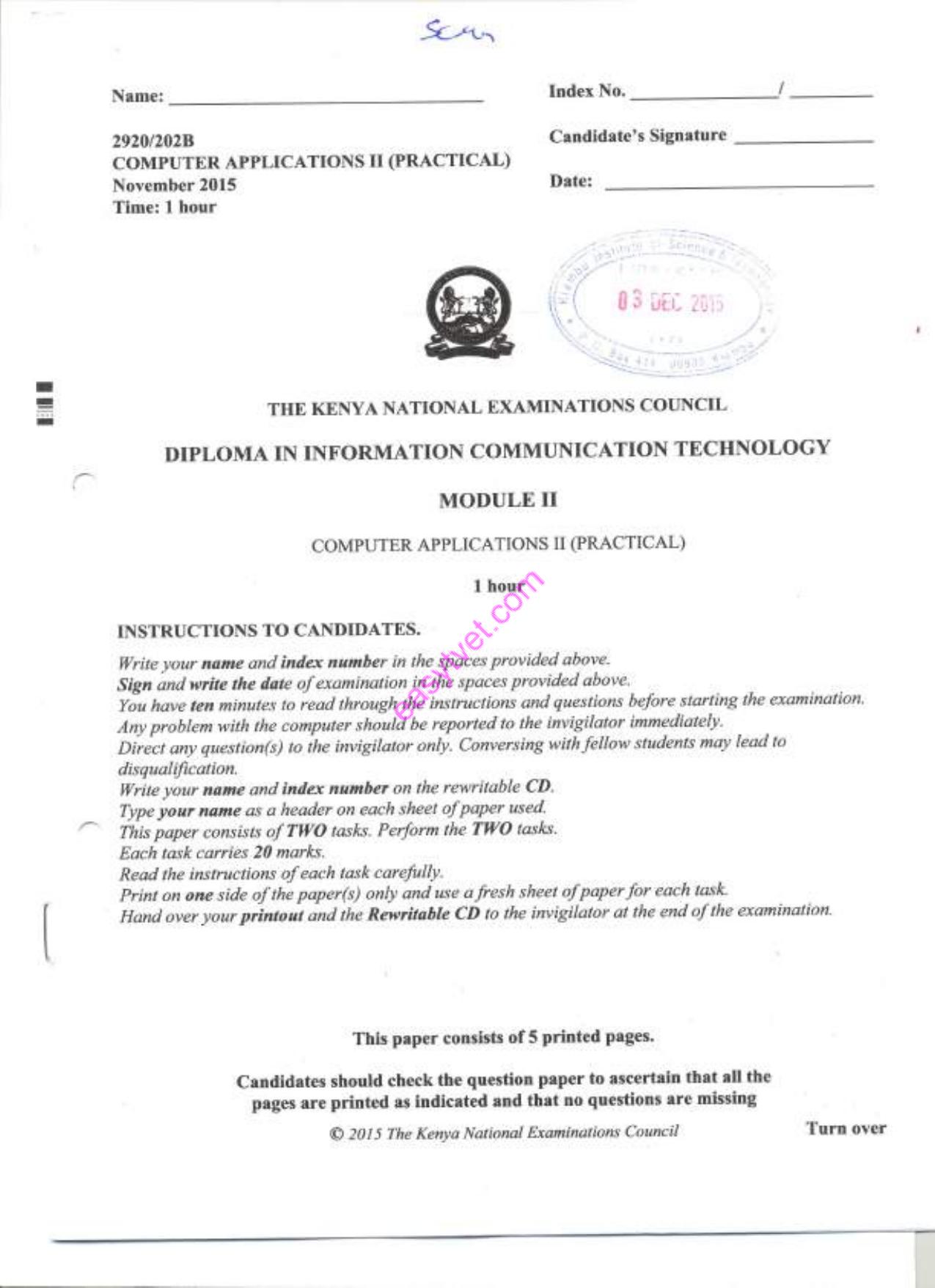 Computer Applications I (practical (2015) — page 1 of 5