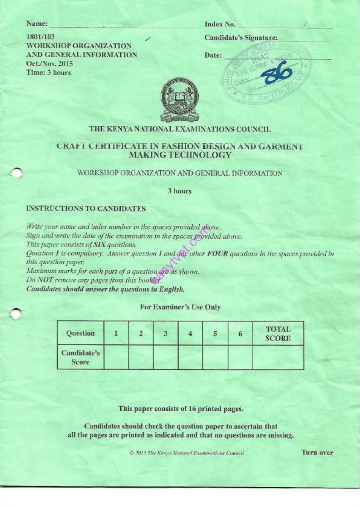 Workshop Organization and General Informatton (2015) — page 1 of 3