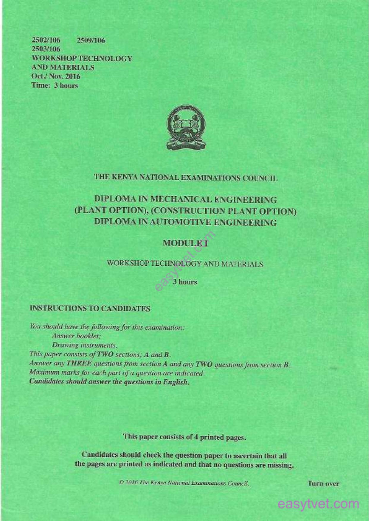 Diploma in Automotive Engineering (2016) — page 1 of 4