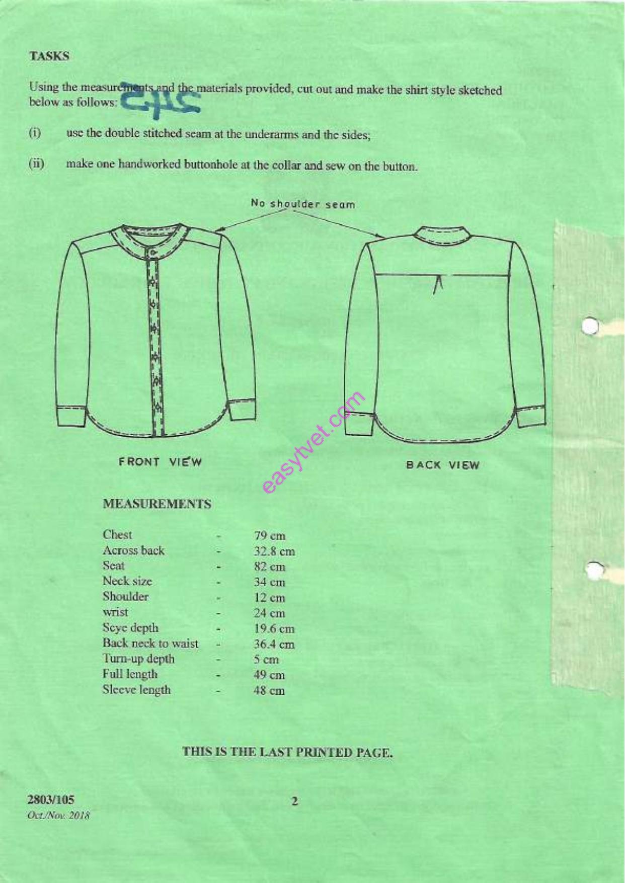Clothing Construction I Practical (2018) — page 2 of 2