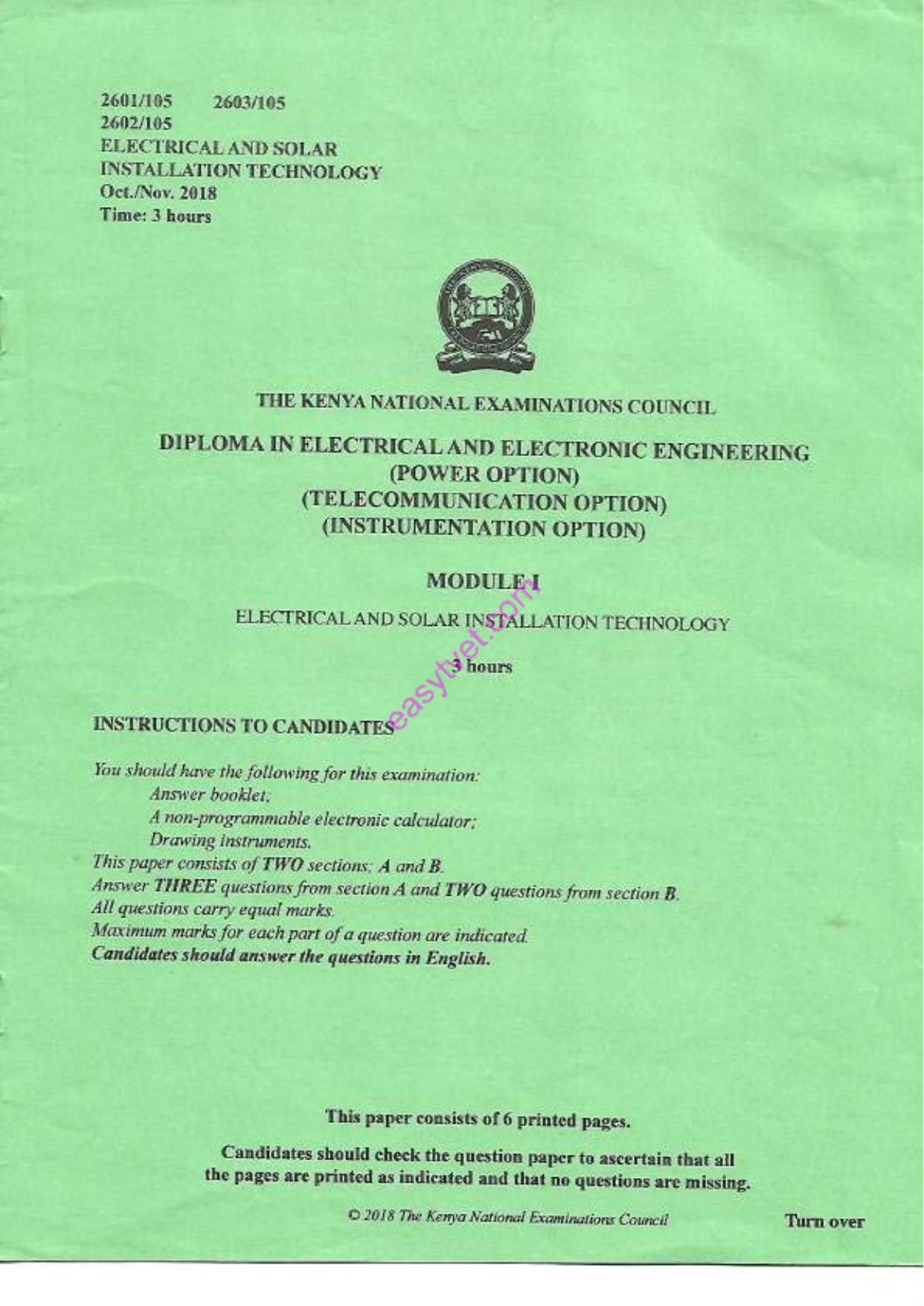 Electrical and Solar Installation Tect Inology (2018) — page 1 of 6