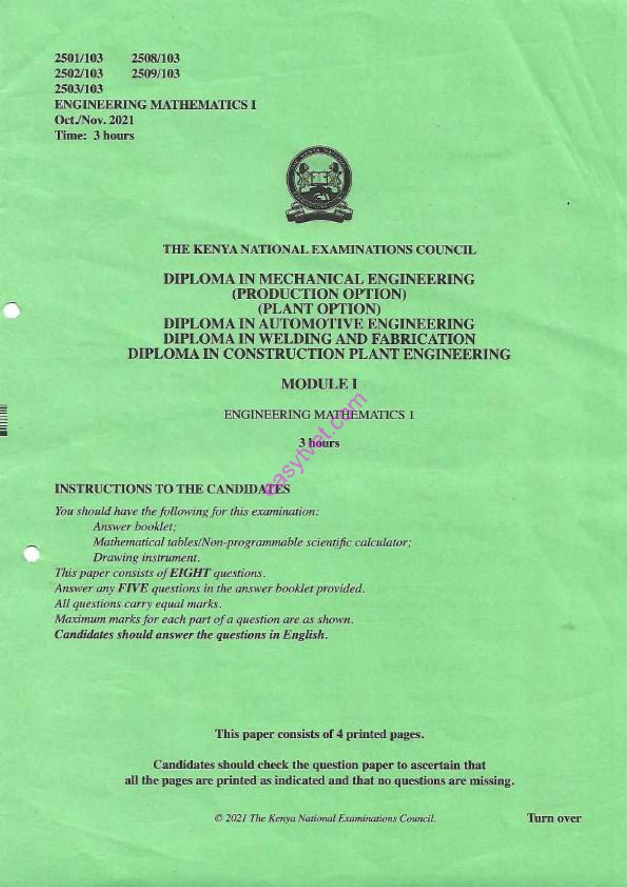 Diploma in Construction Plant Engineering (2021) — page 1 of 4