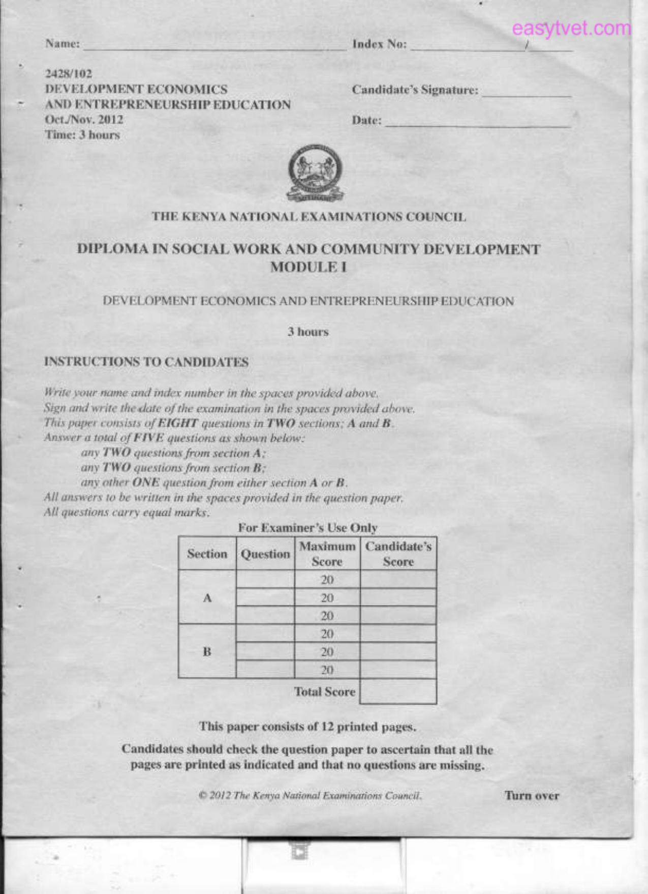 Development Economics and Entrepreneurship Education (2012) — page 1 of 3