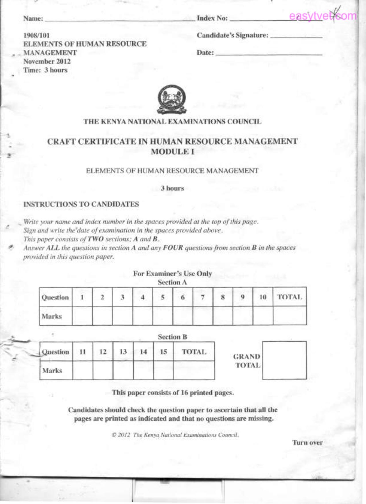 Elements of Human Resource Management (2012) — page 1 of 5