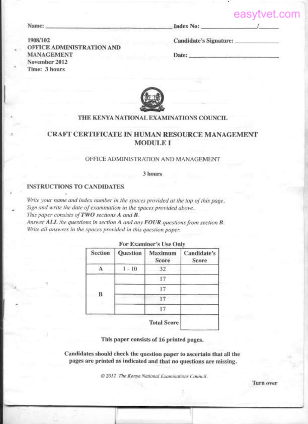 Office Administration and Management (2012) — page 1 of 5
