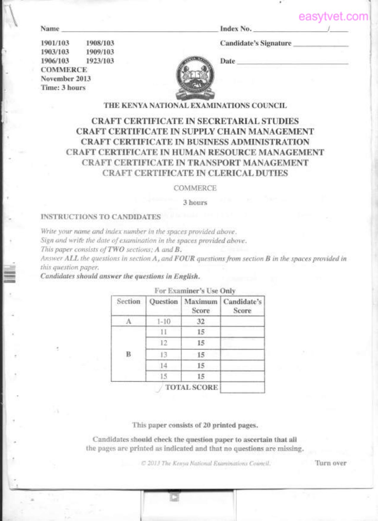 Craft Certificate in Human Resource Management (2013) — page 1 of 6