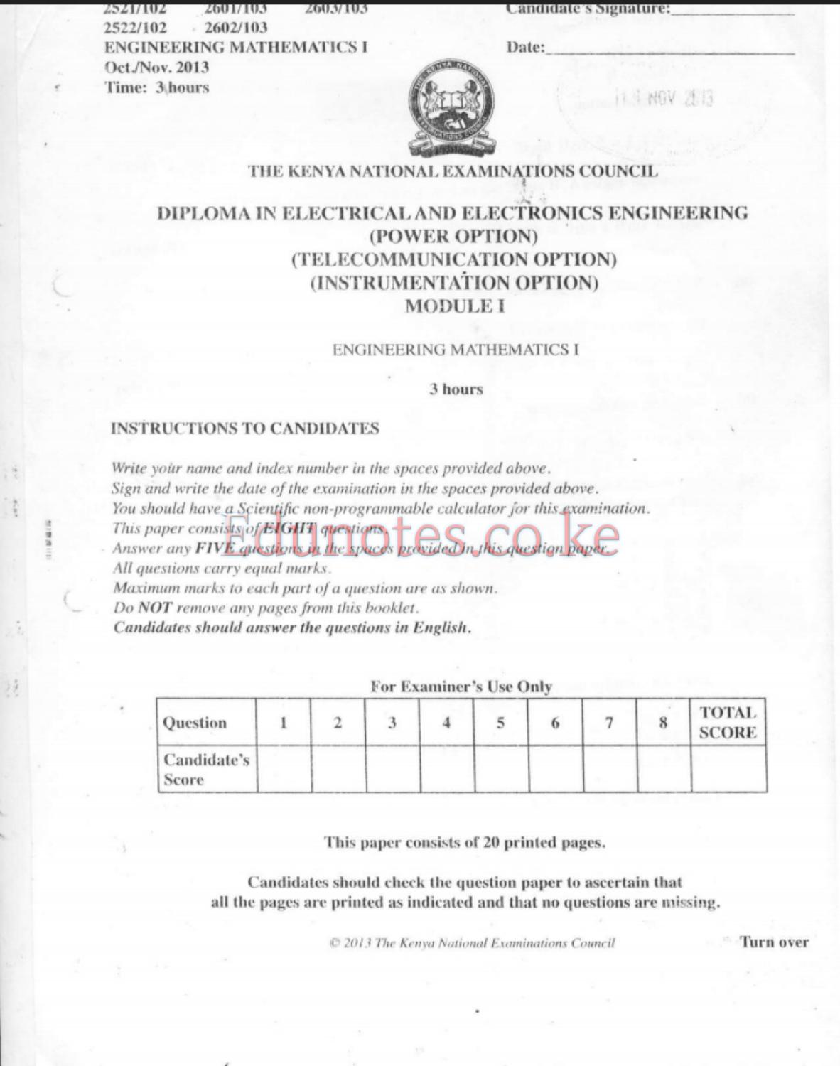 Engineering Mathematics (2013) — page 1 of 4
