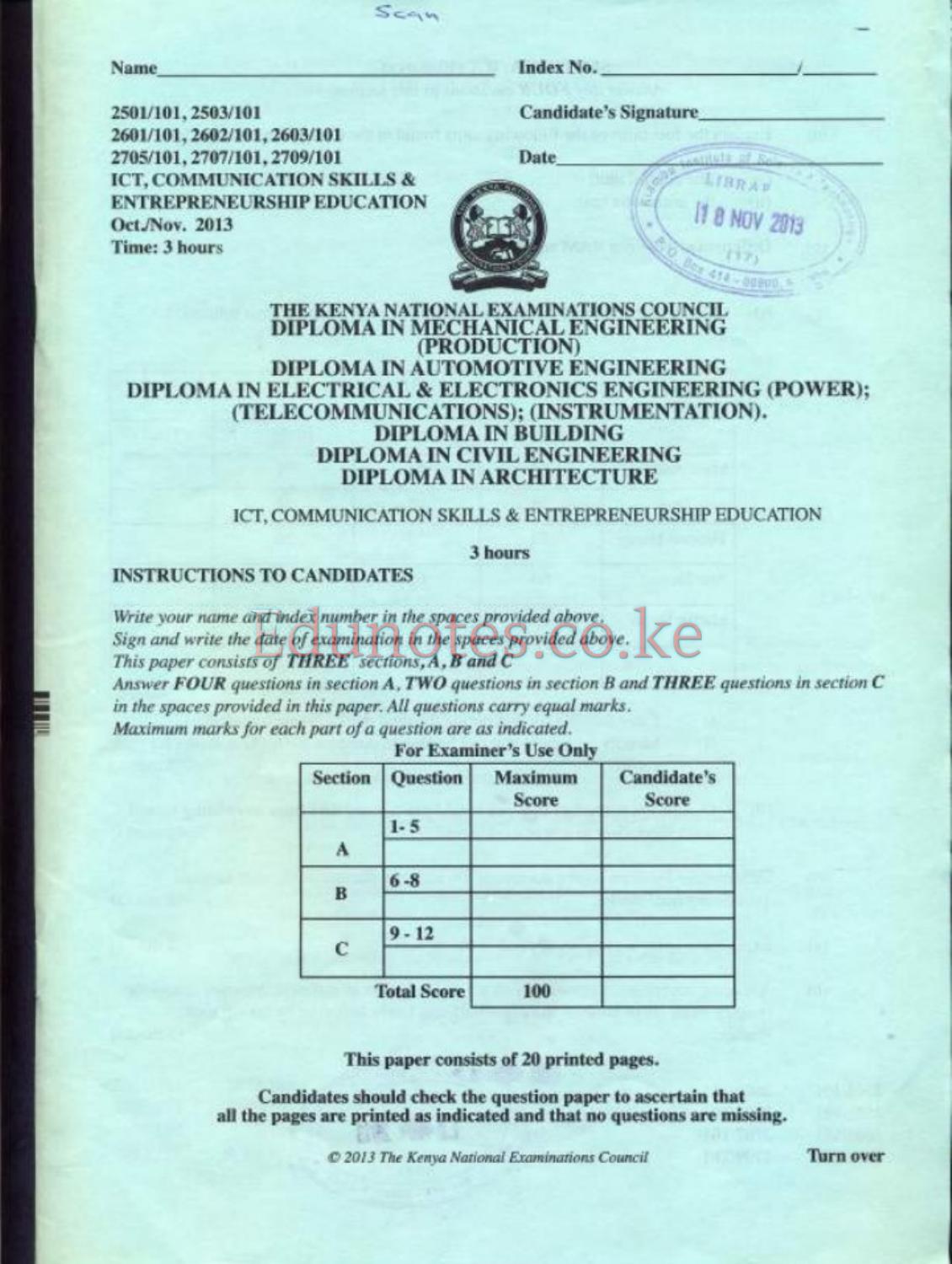 Ict, Communication Skills & Entrepreneurship Education (2013) — page 1 of 6