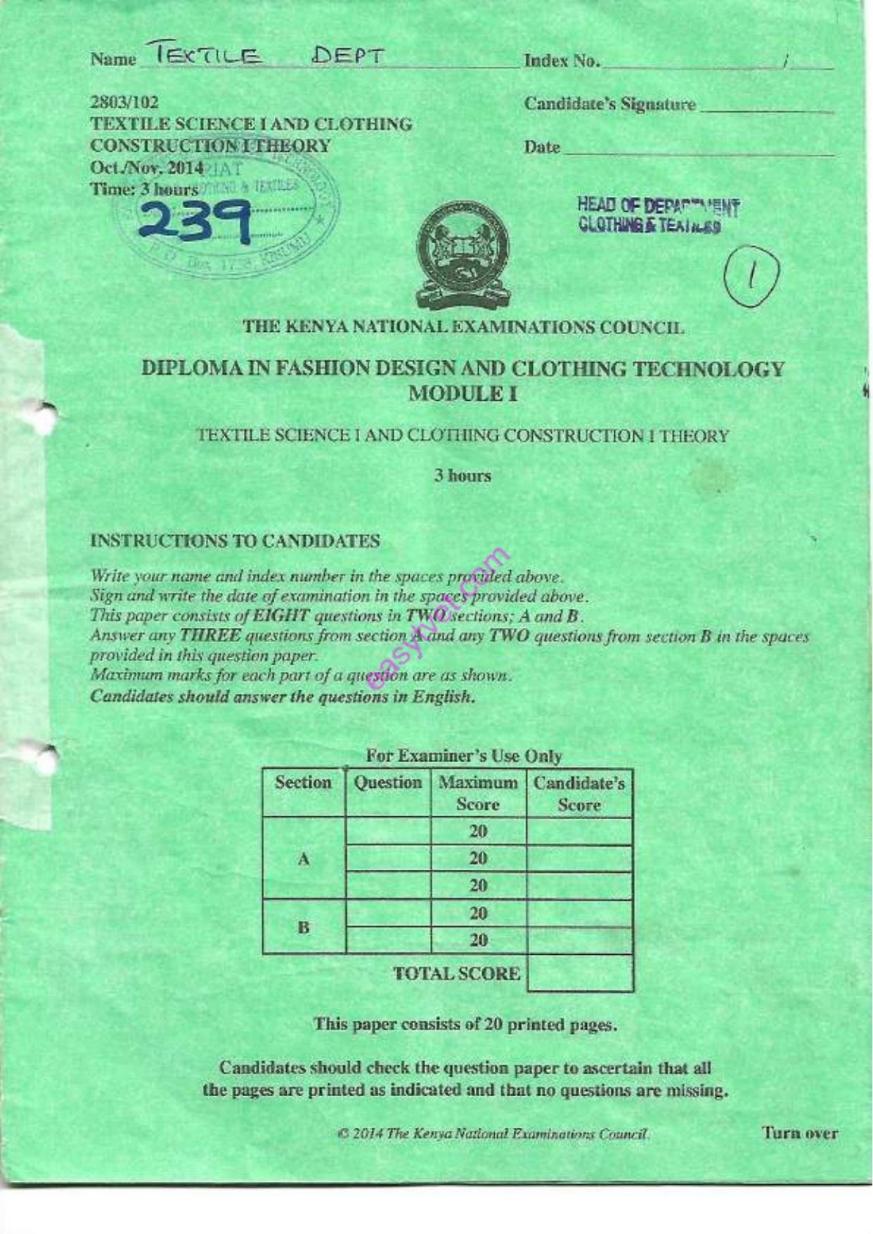 Textile Science 1 and Clothing Construction Theory — page 1 of 4
