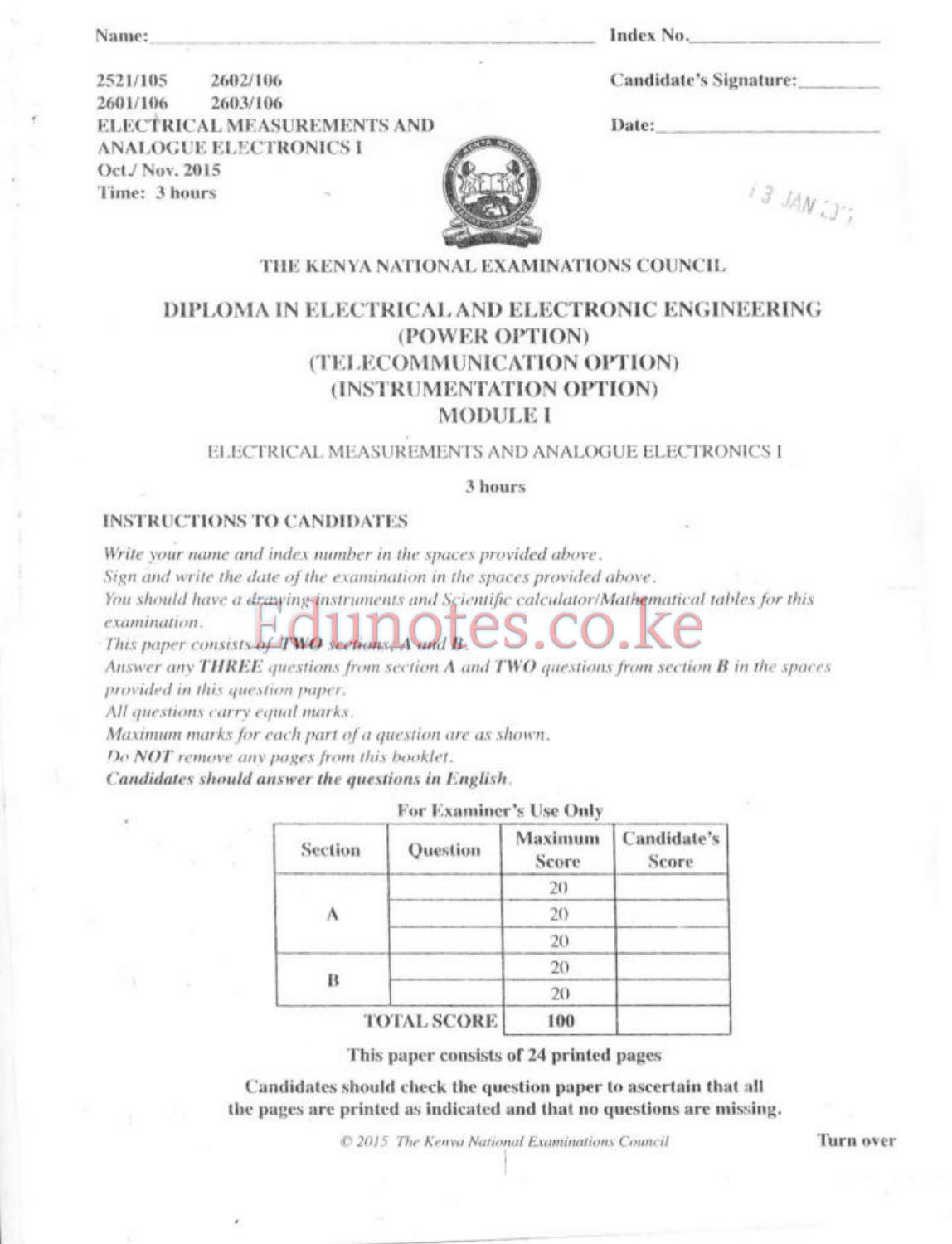 Electrical Measurements and Analogue Electronics (2015) — page 1 of 7