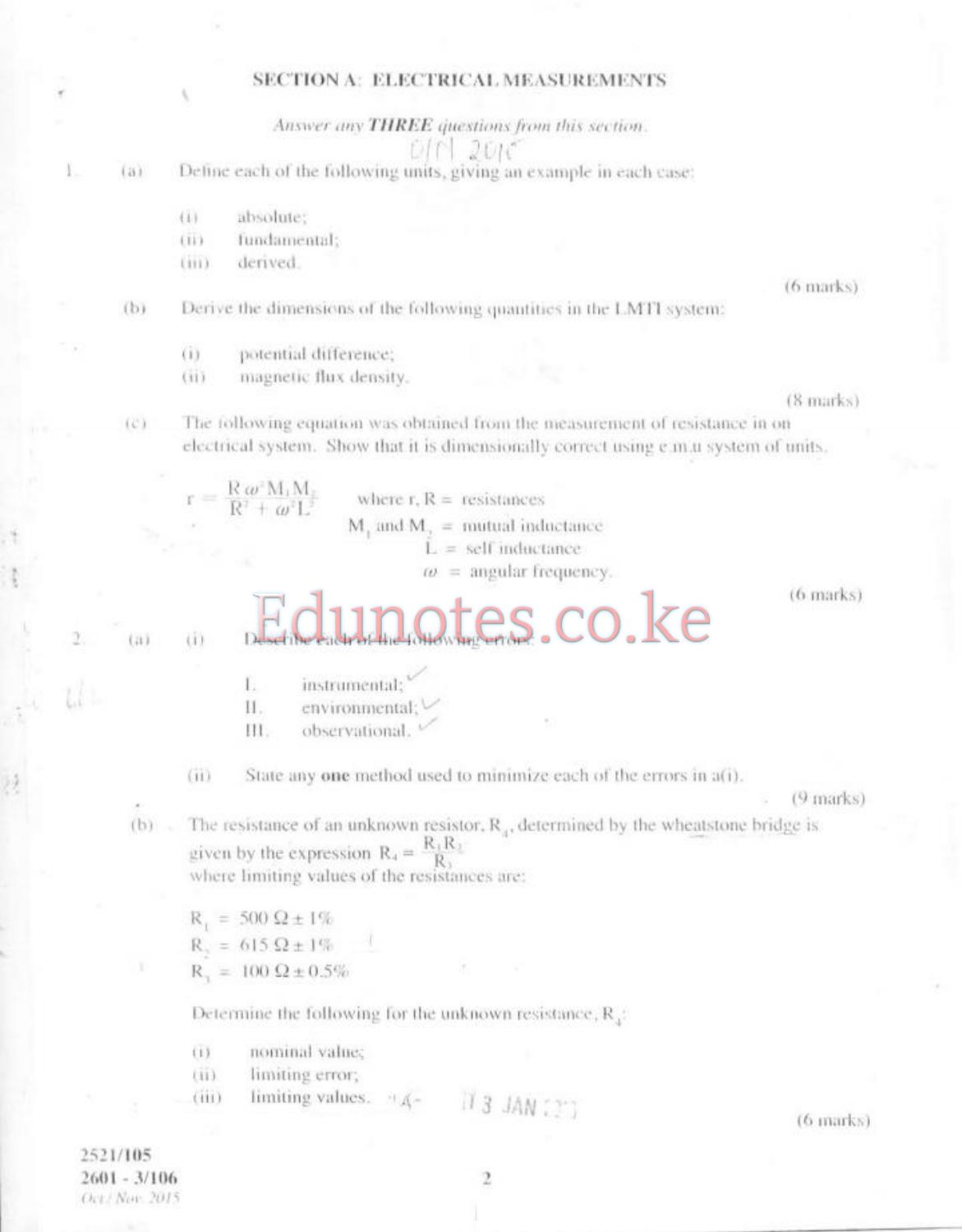 Electrical Measurements and Analogue Electronics (2015) — page 2 of 7
