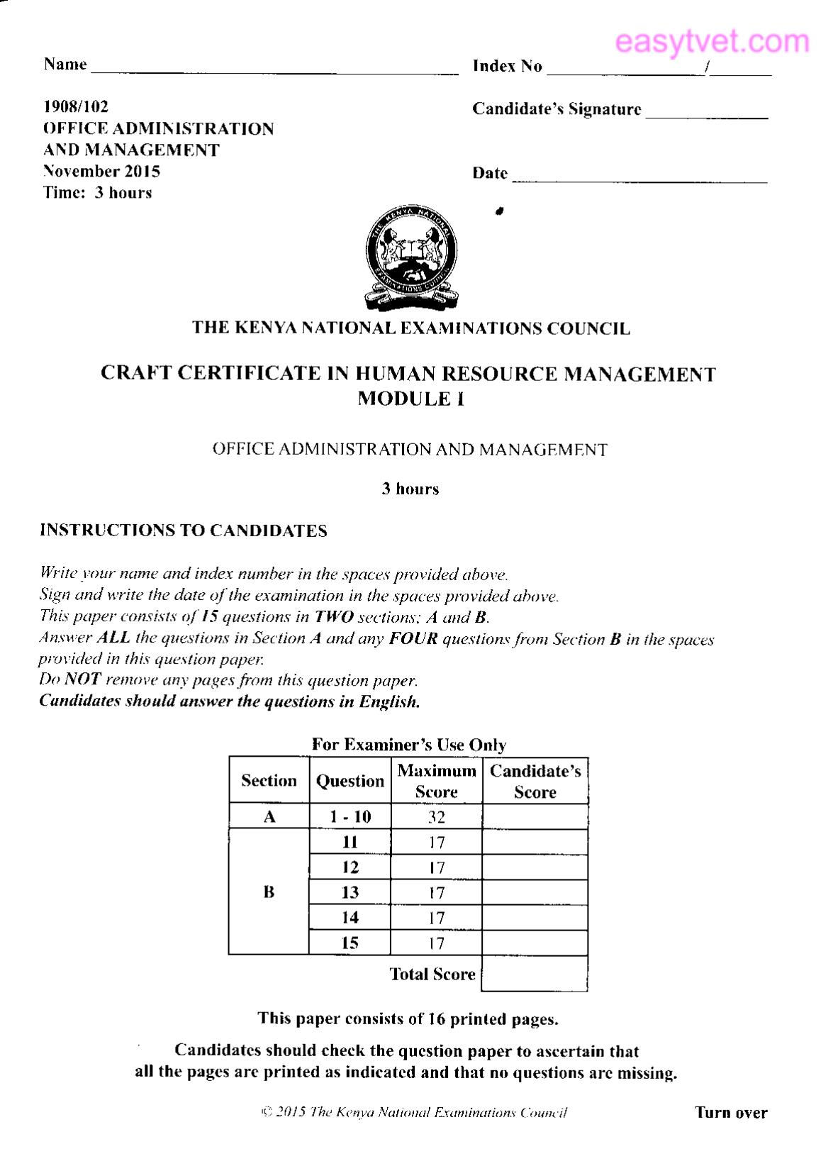 Office Administration and Management (2015) — page 1 of 8