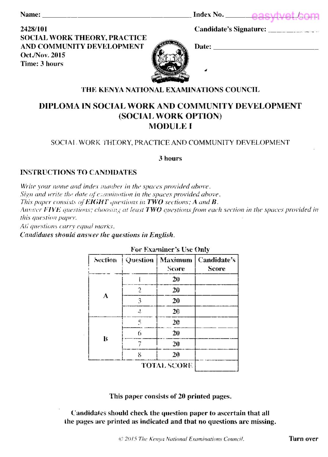 Social Work Thlory, Practice and Community Development (2015) — page 1 of 3