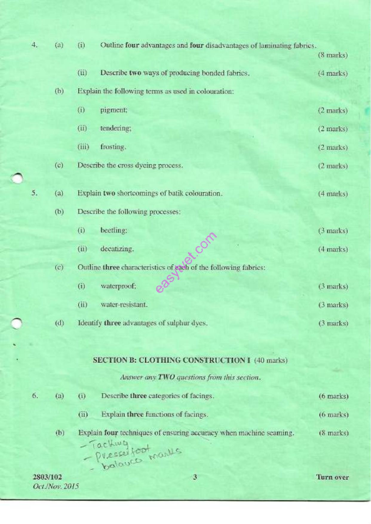 Textile Science I and Clothing Construction I Theqry (2015) — page 3 of 4