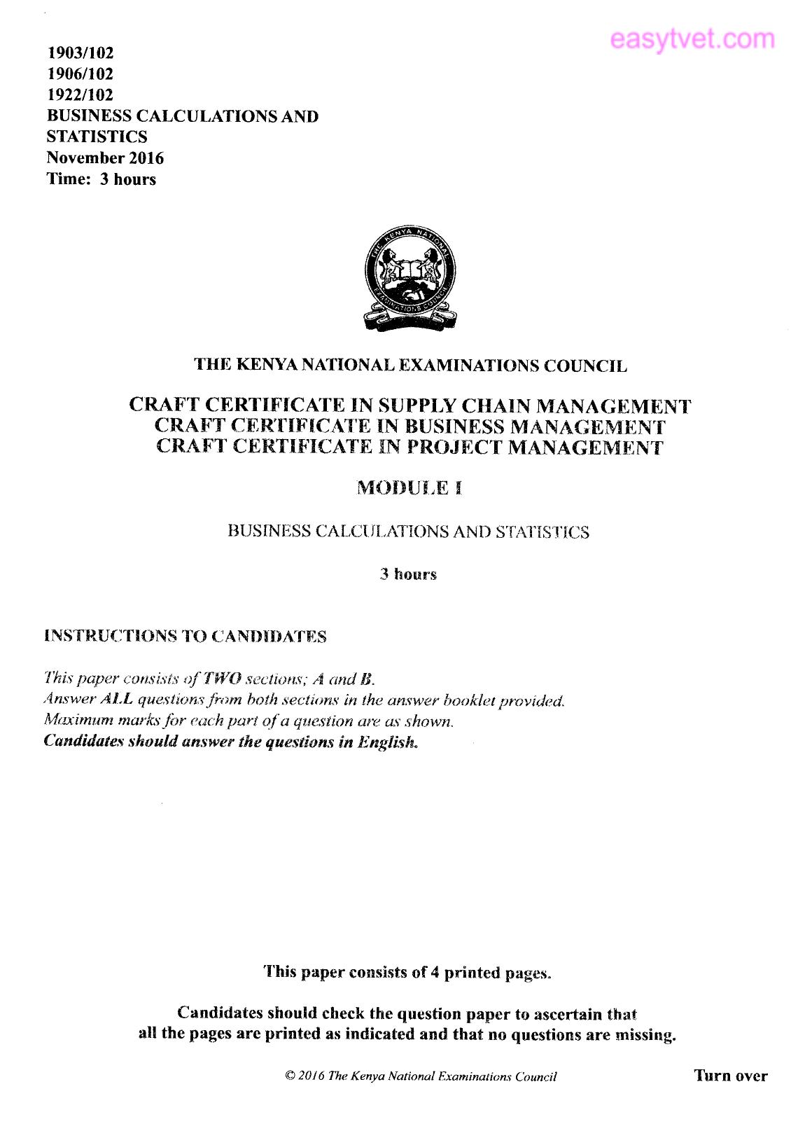 Craft Certificate in Business Management (2016) — page 1 of 4