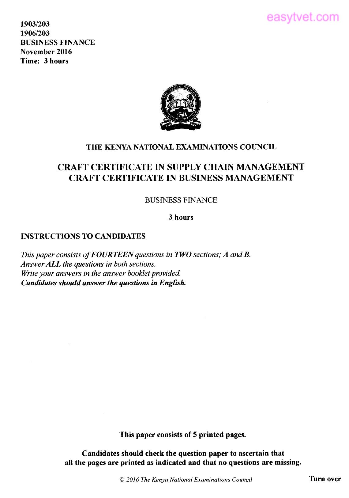 Business Finance (2016) — page 1 of 5