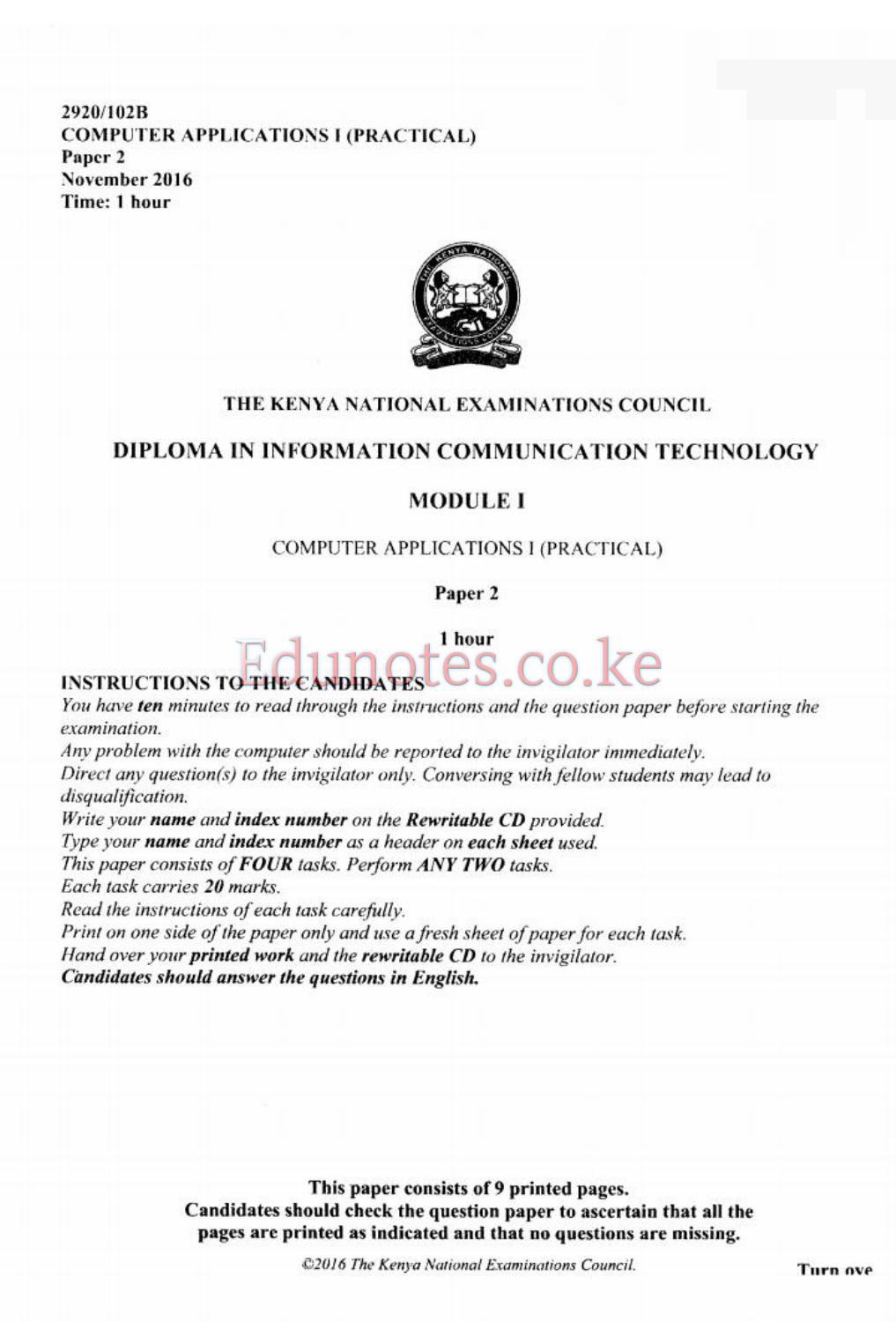 Computer Applications I (practical (2016) — page 1 of 9