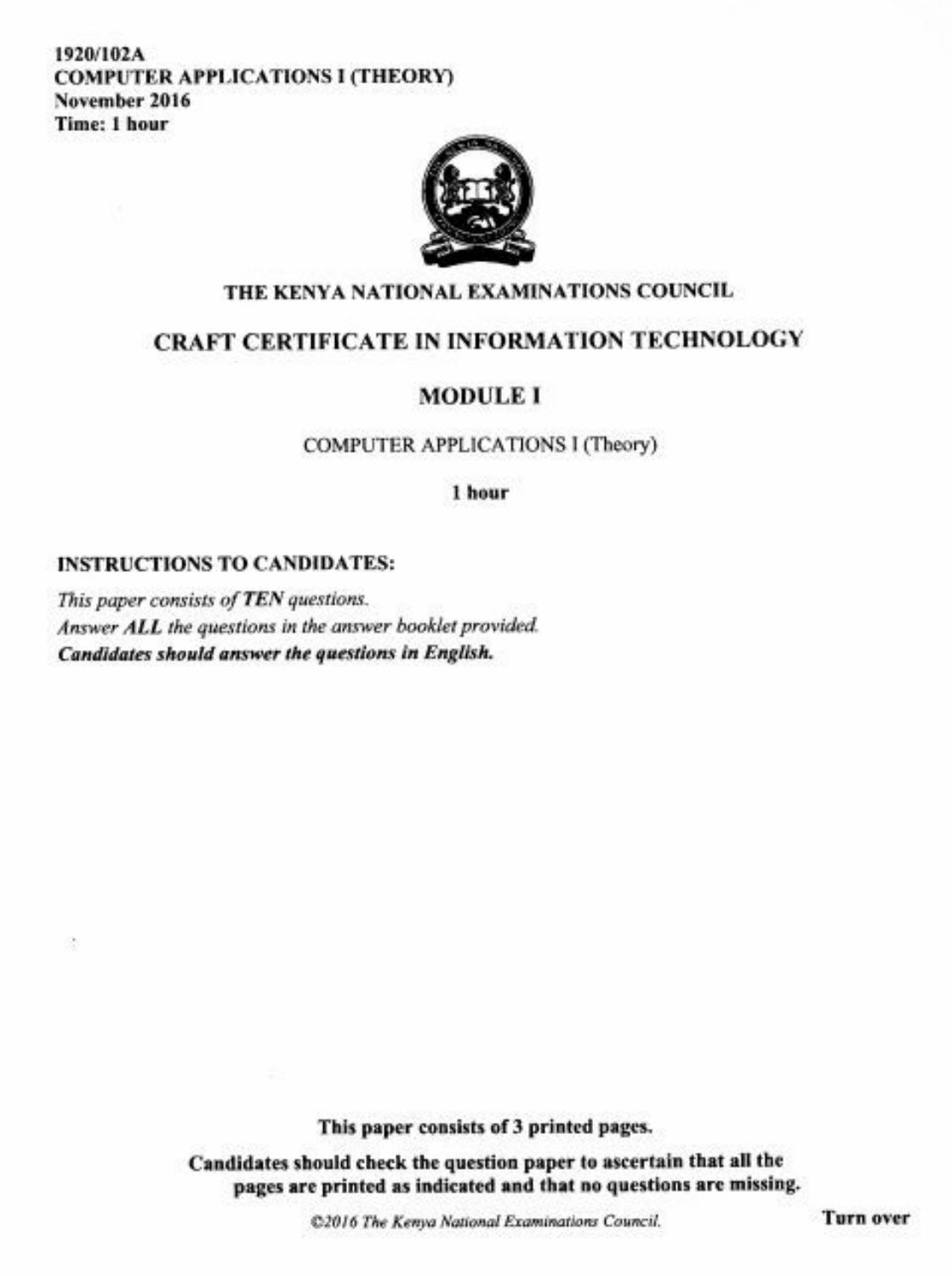 Computer Applications 1 (theory (2016) — page 1 of 3