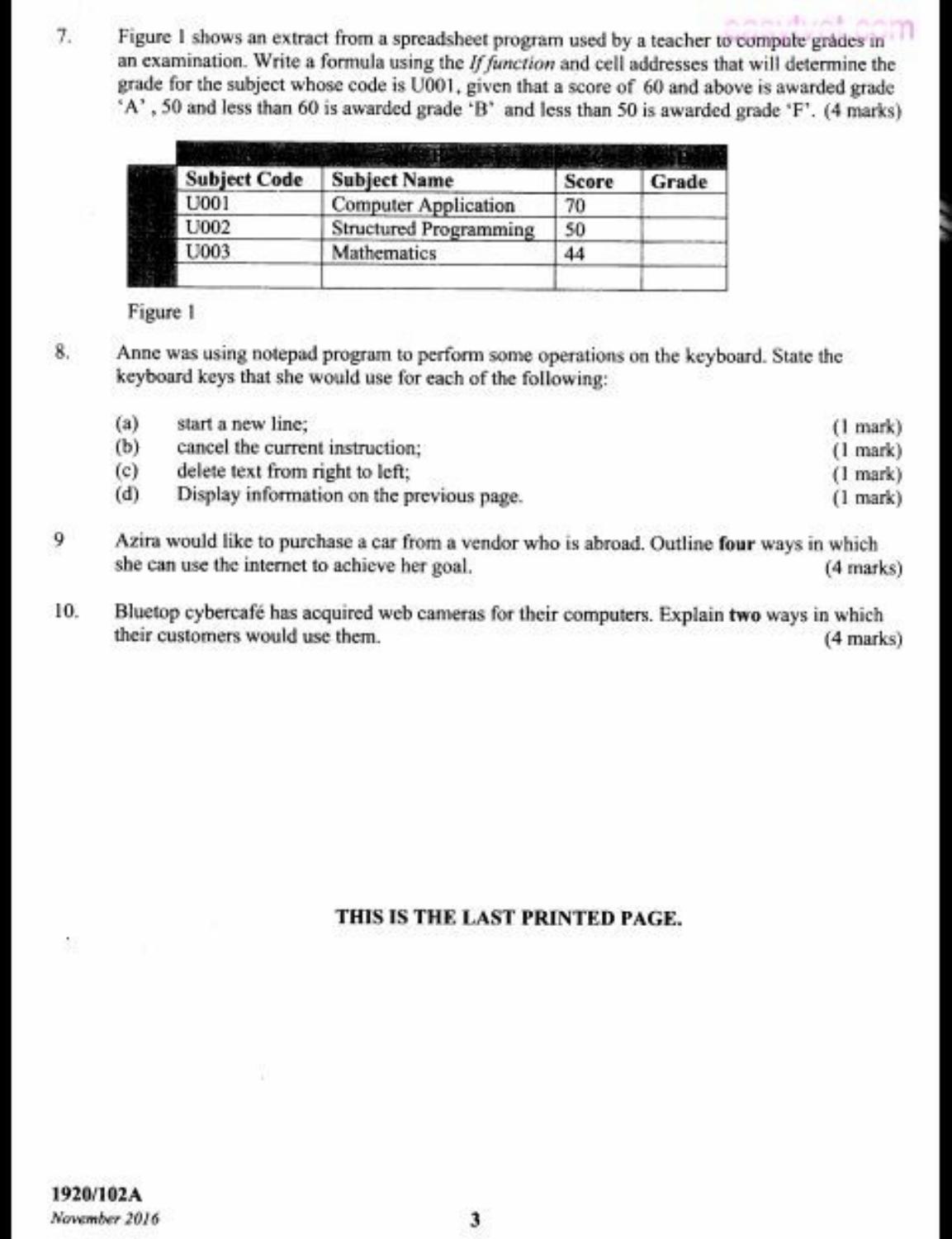 Computer Applications 1 (theory (2016) — page 3 of 3