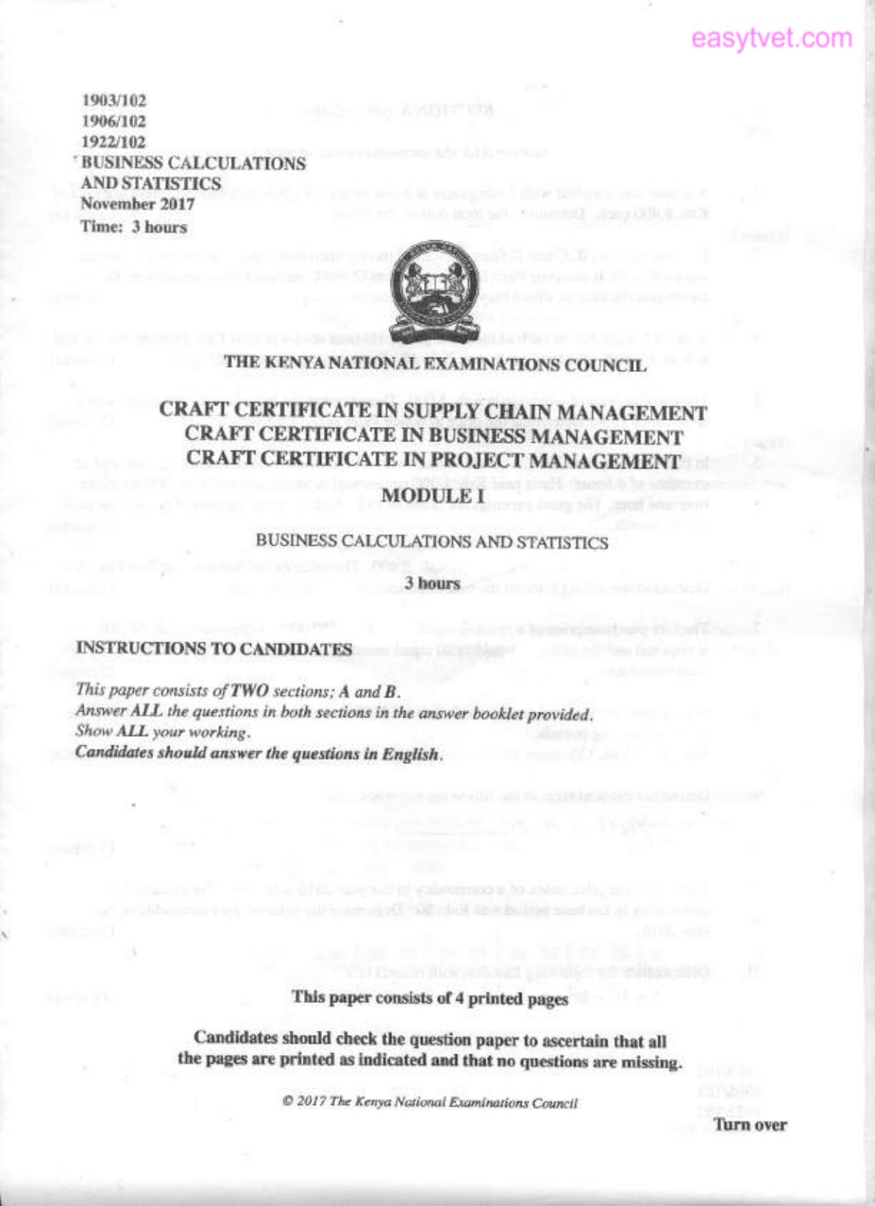 Craft Certificate in Business Management (2017) — page 1 of 4