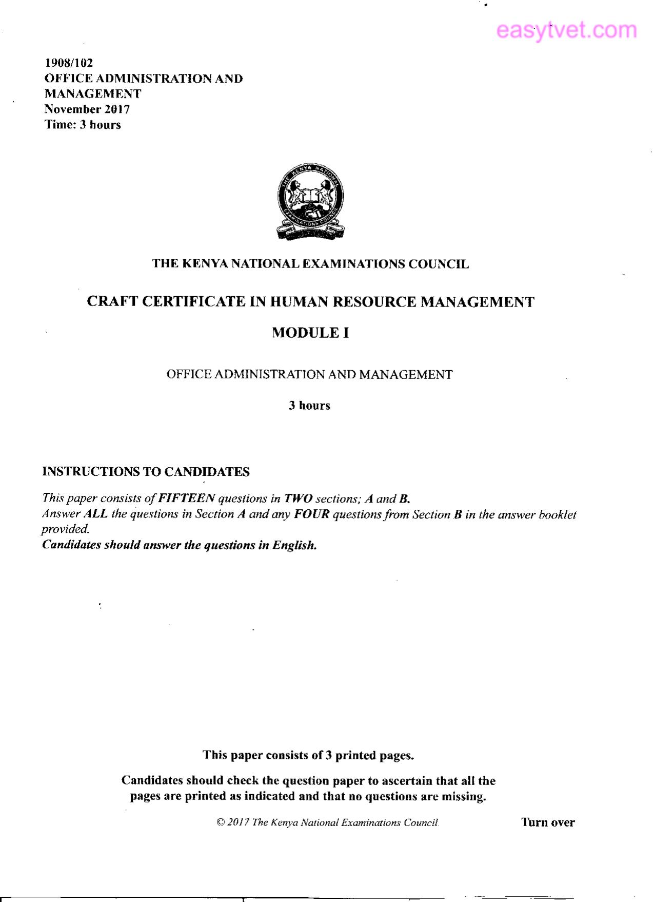 Office Administration and Management (2017) — page 1 of 3