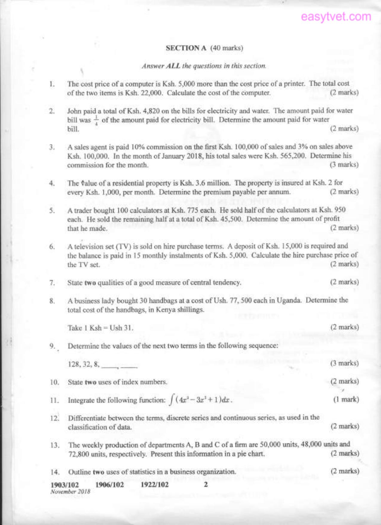 Business Calculations and Statistics (2018) — page 2 of 5