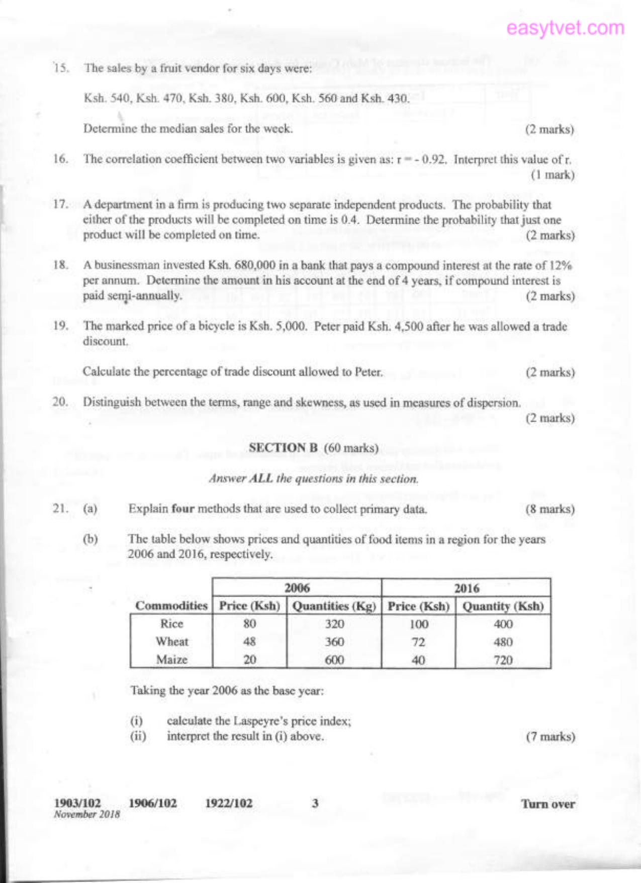 Business Calculations and Statistics (2018) — page 3 of 5