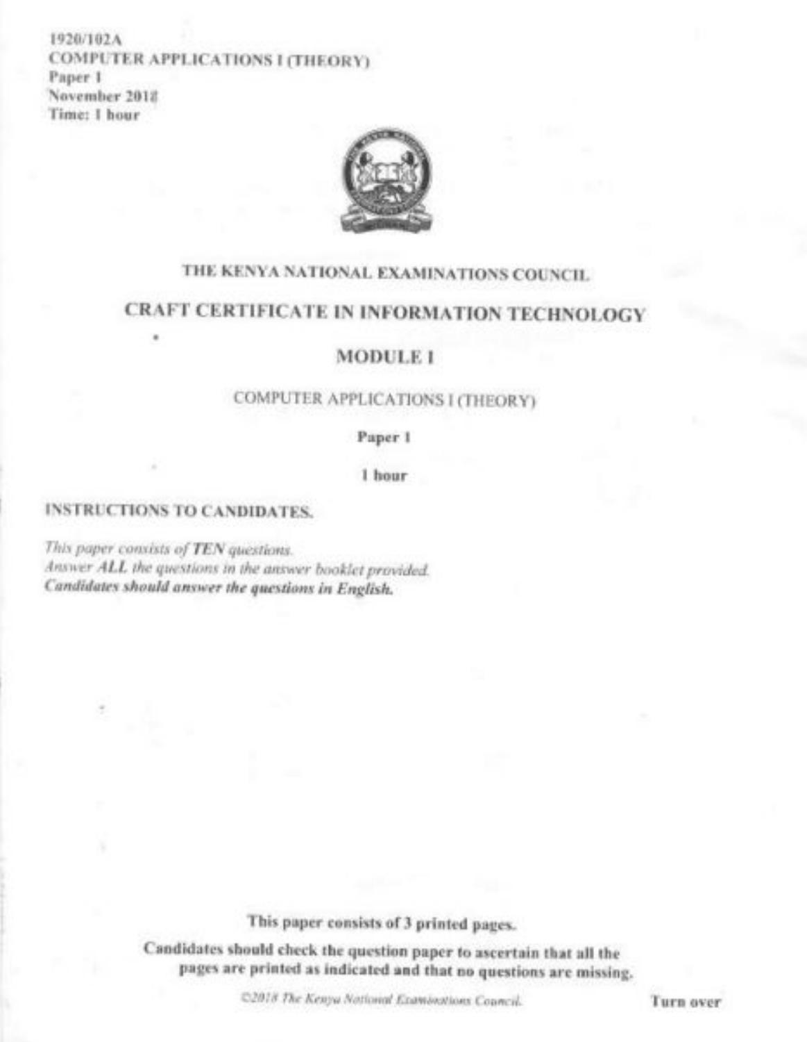 Computer Applications 1 (theory (2012) — page 1 of 3