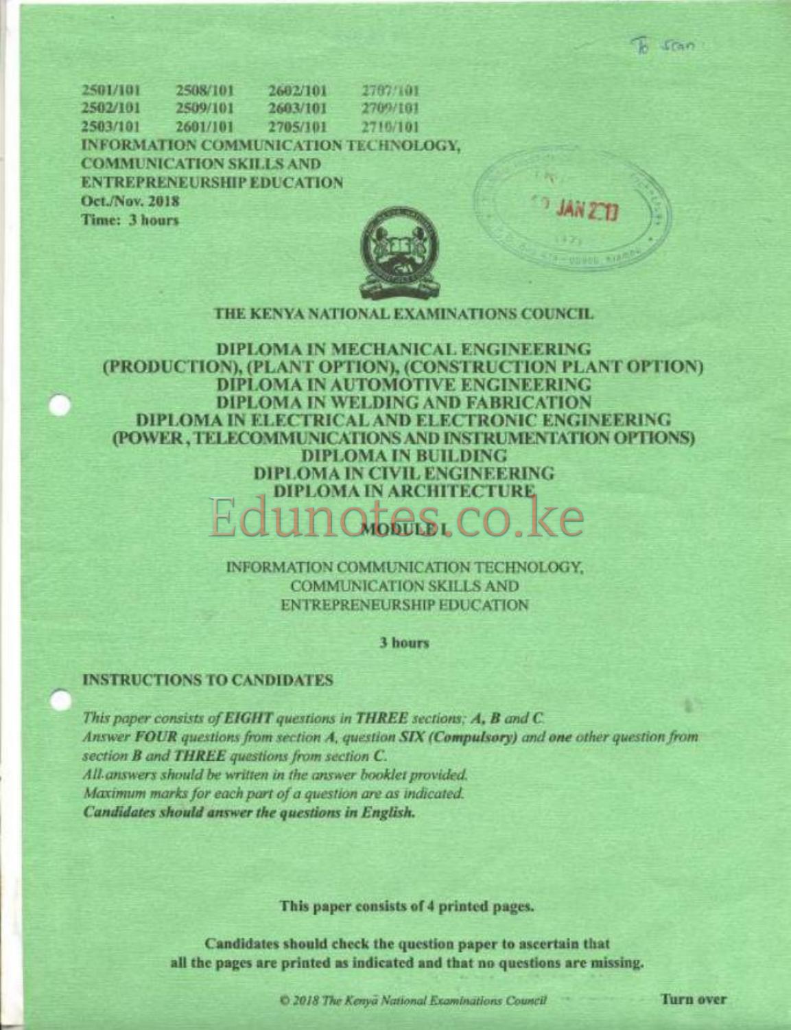 Information Communication Technology (2018) — page 1 of 4