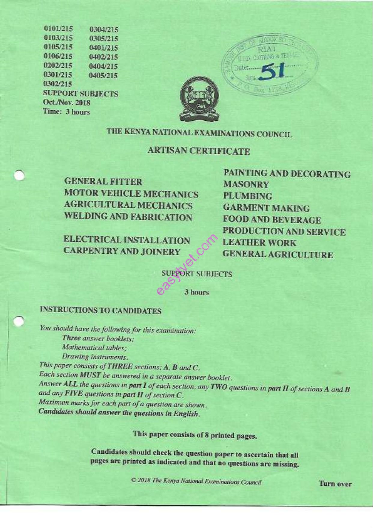 Carpentry and Joinery General Agriculture (2018) — page 1 of 8
