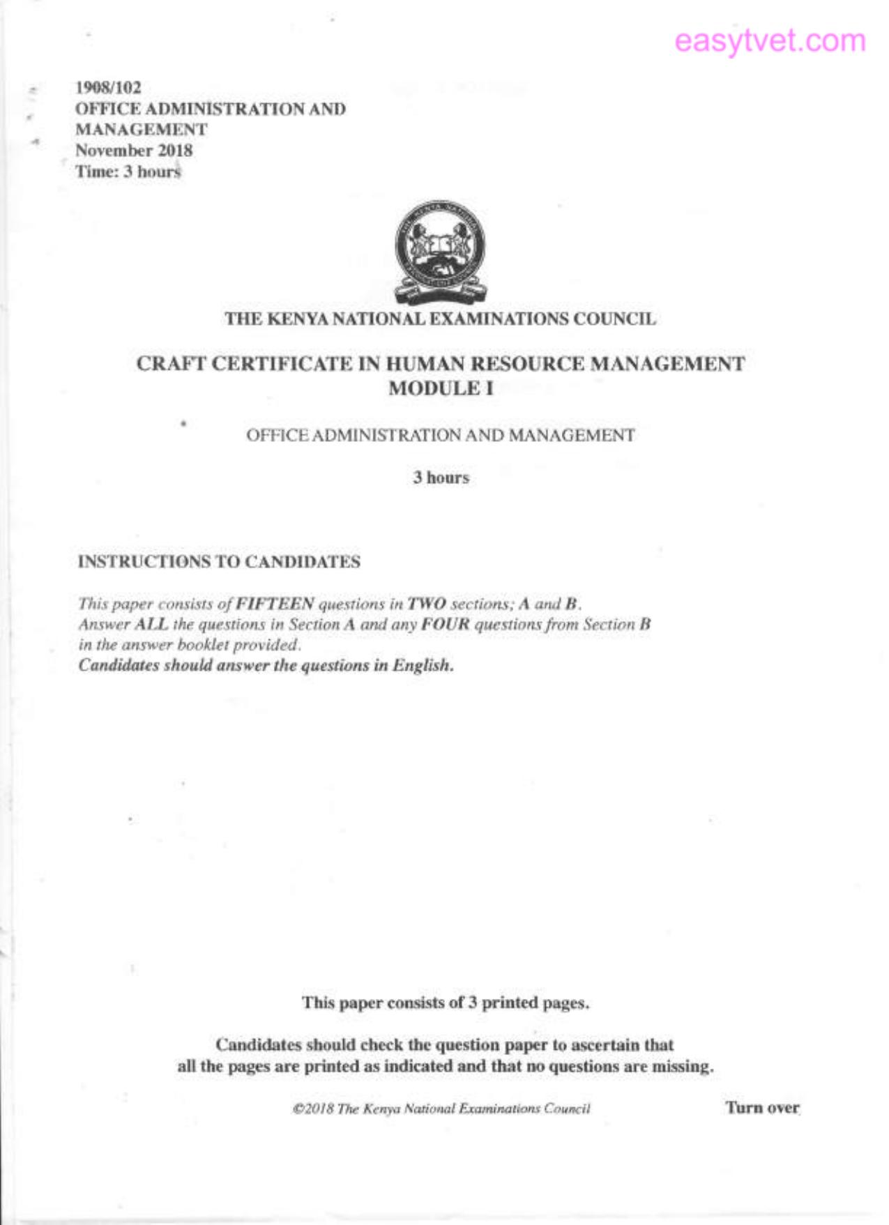 Office Administration and Management (2018) — page 1 of 3