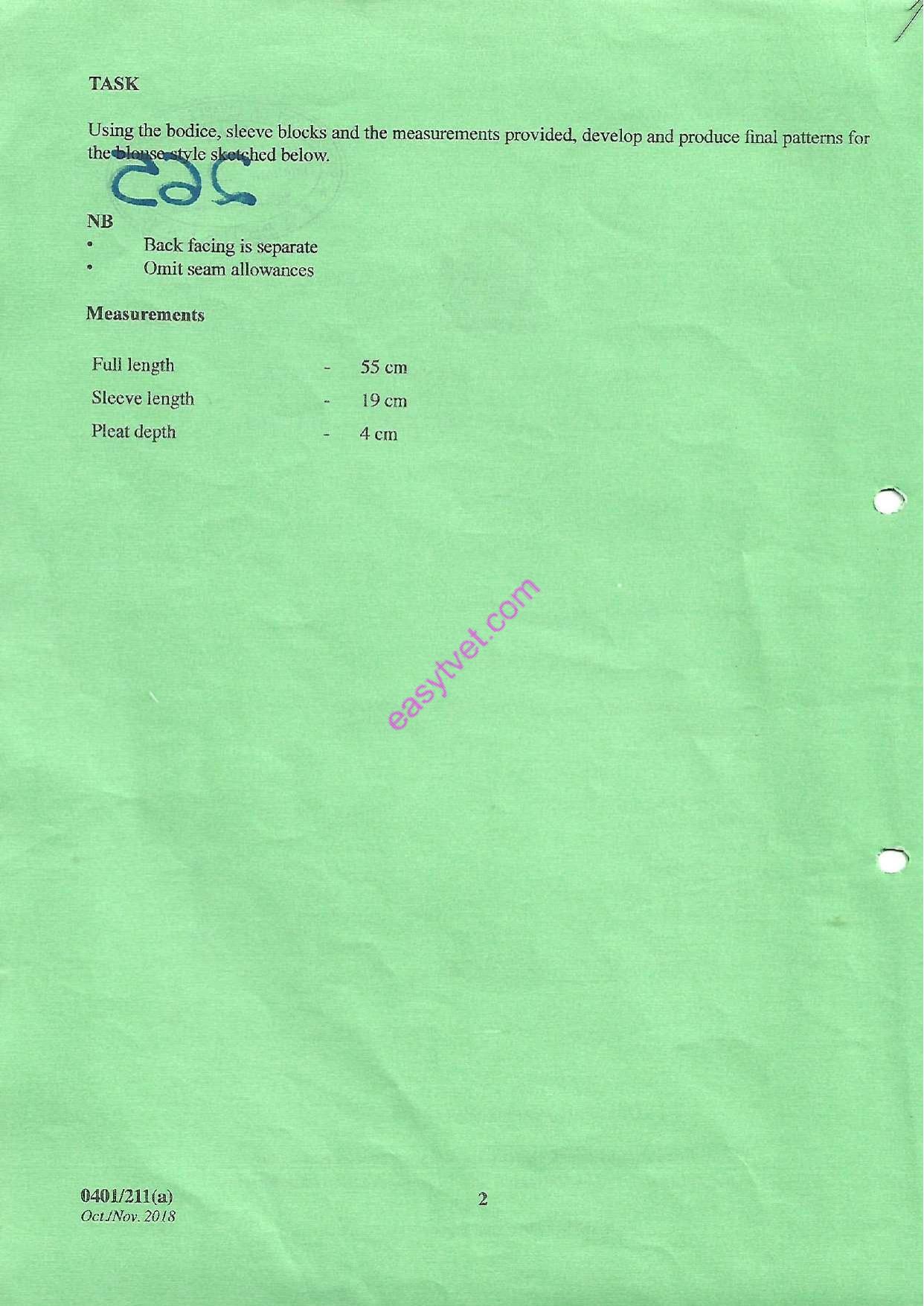 Pattern Drafting Practical (2018) — page 2 of 3