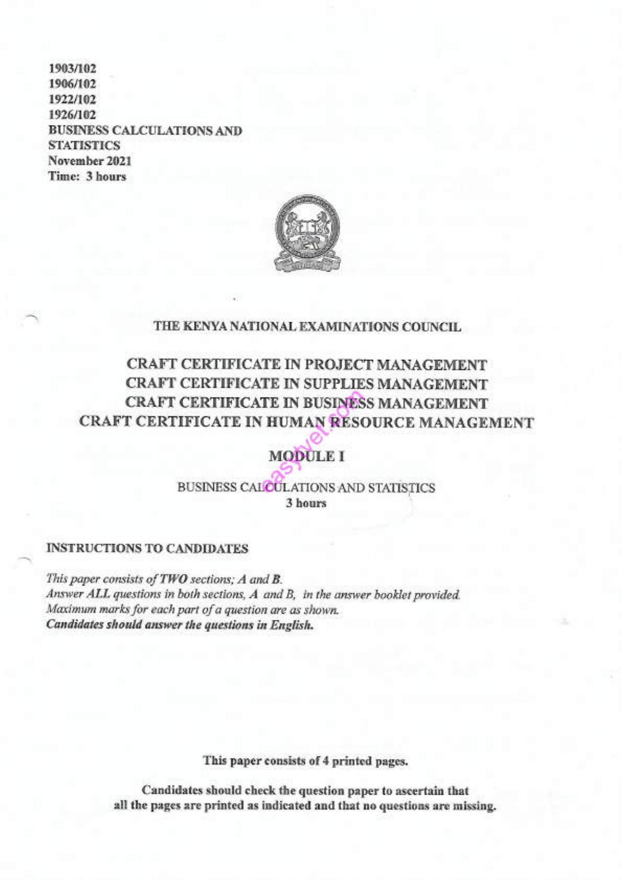 Craft Certificate in Human Resource Management (2021) — page 1 of 4