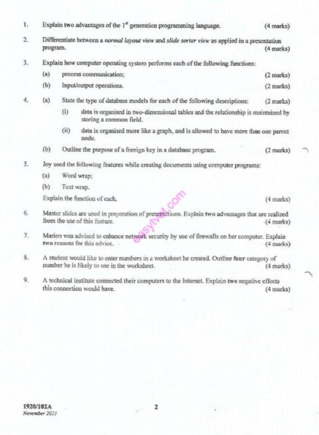 Computer Applications I (theory (2021) — page 2 of 3