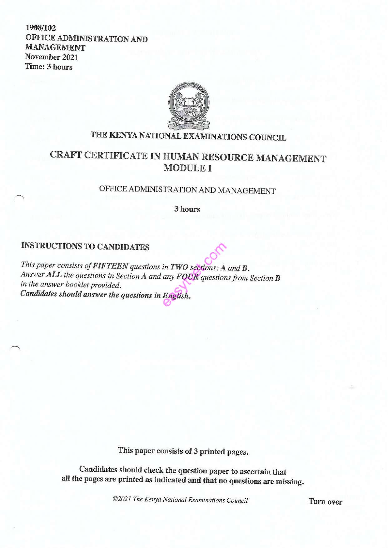 Office Administration and Management (2021) — page 1 of 3