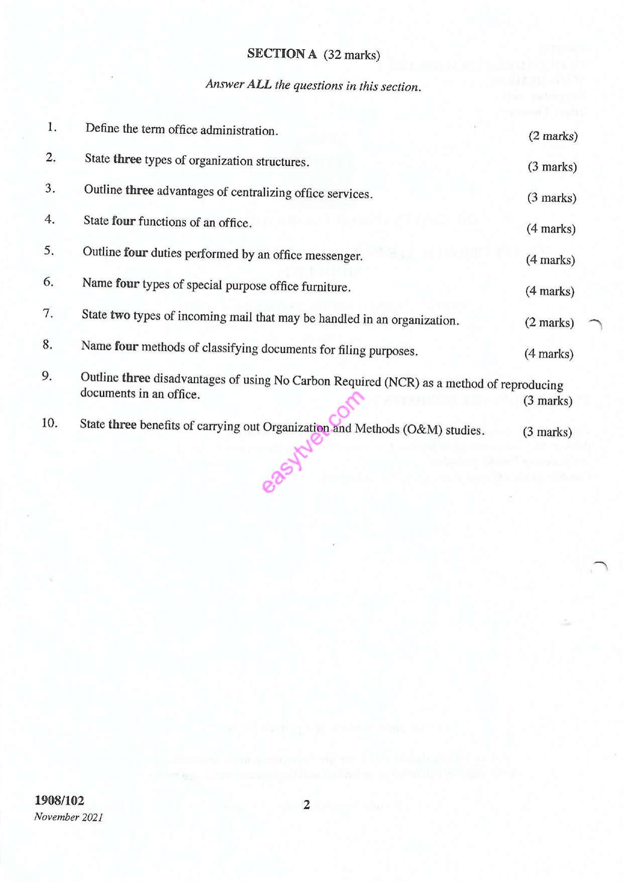Office Administration and Management (2021) — page 2 of 3