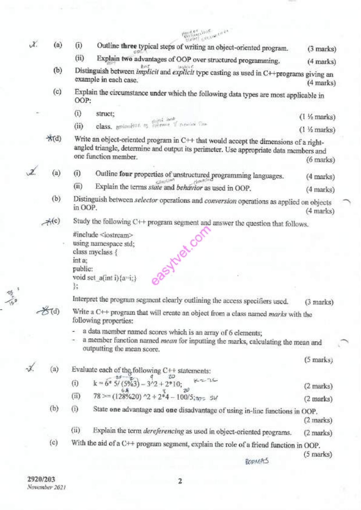Object Oriented Programming (2021) — page 2 of 4