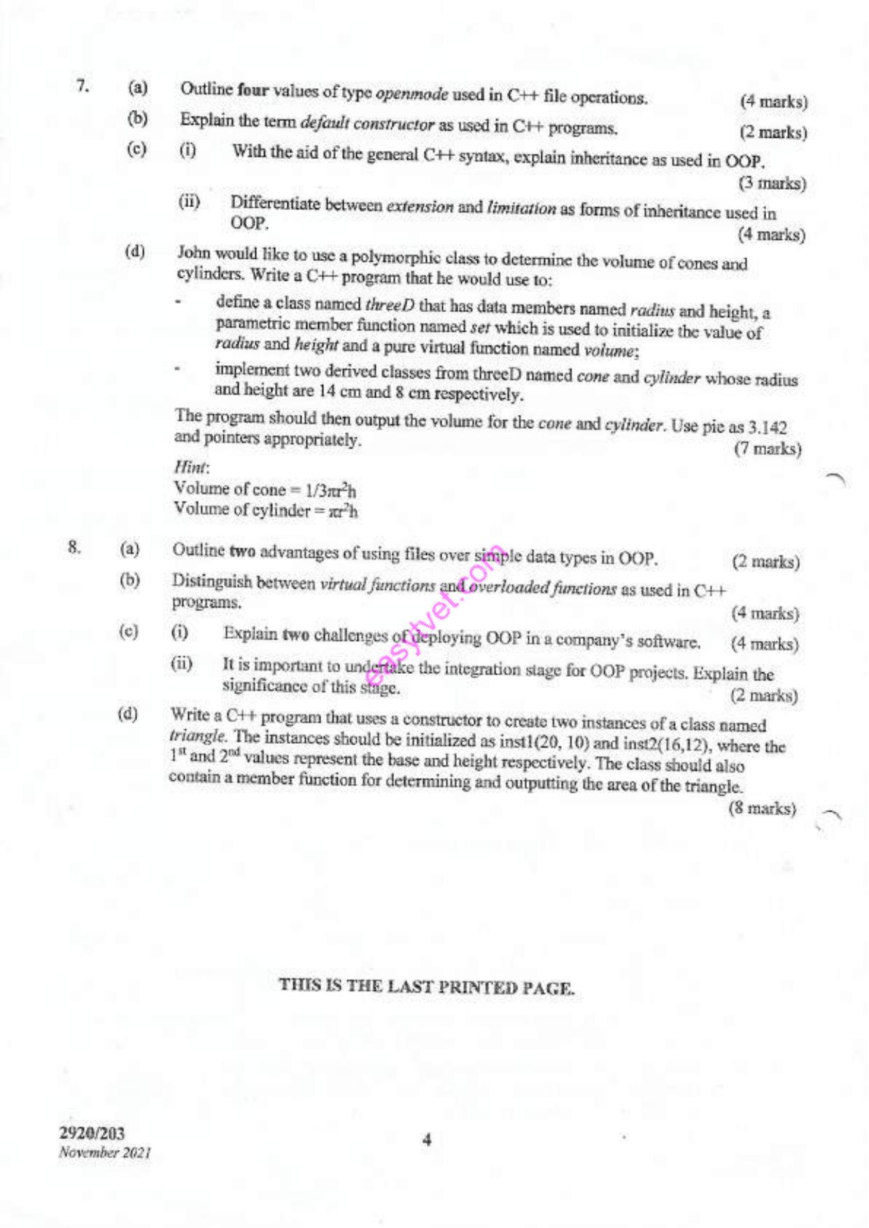 Object Oriented Programming (2021) — page 4 of 4