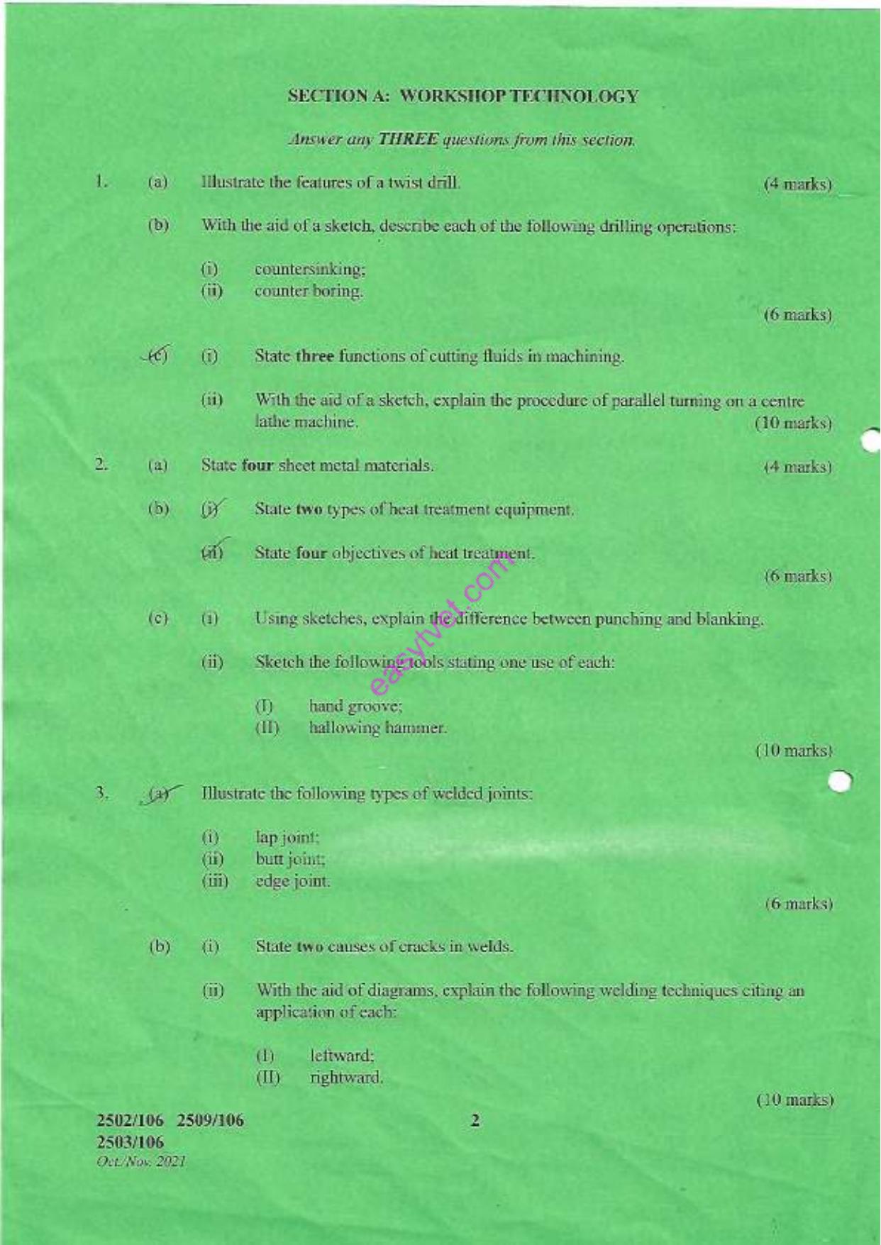 Workshop Technology, Materials and Metallurgy (2021) — page 2 of 4