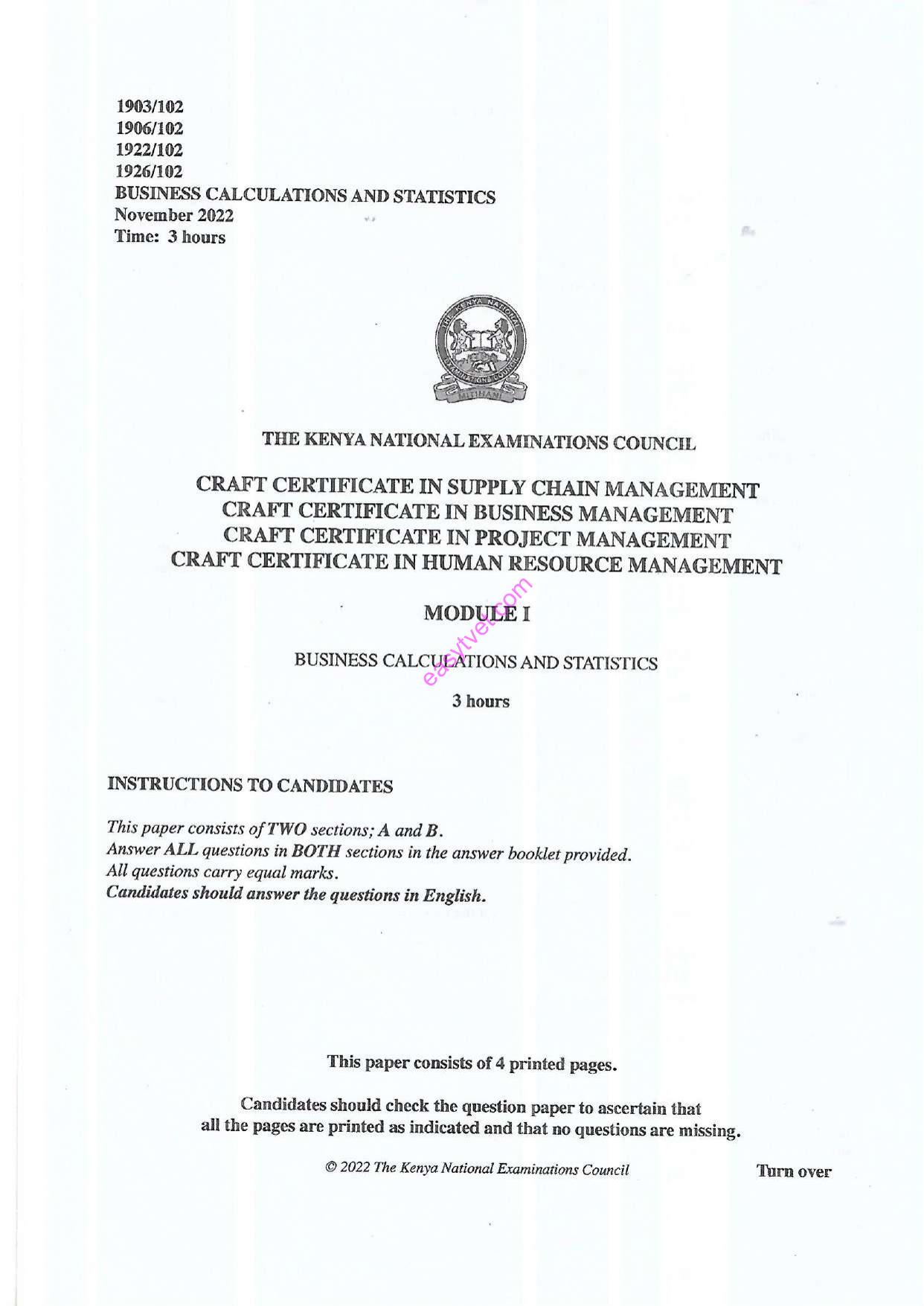 Craft Certificate in Human Resource Management (2022) — page 1 of 4