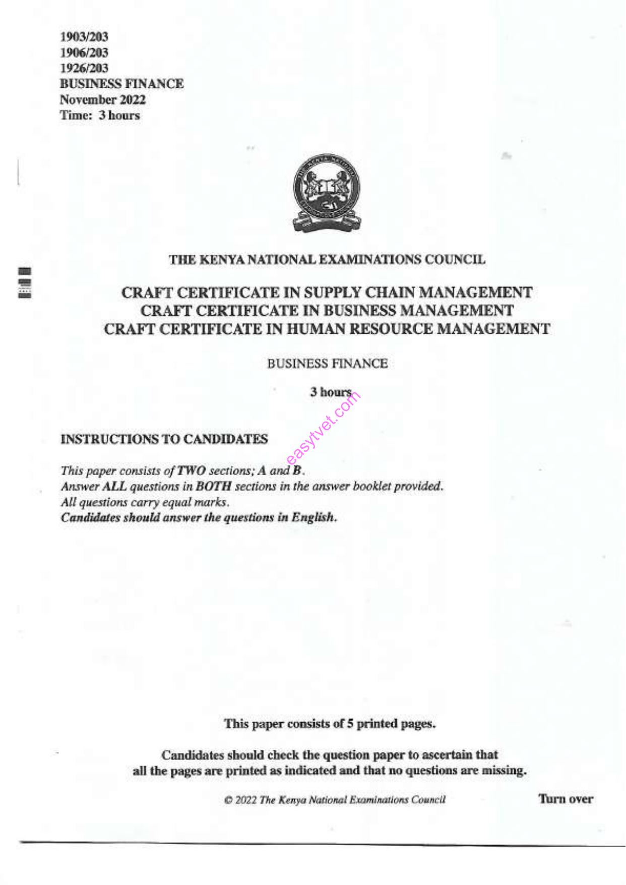 Business Finance (2022) — page 1 of 5