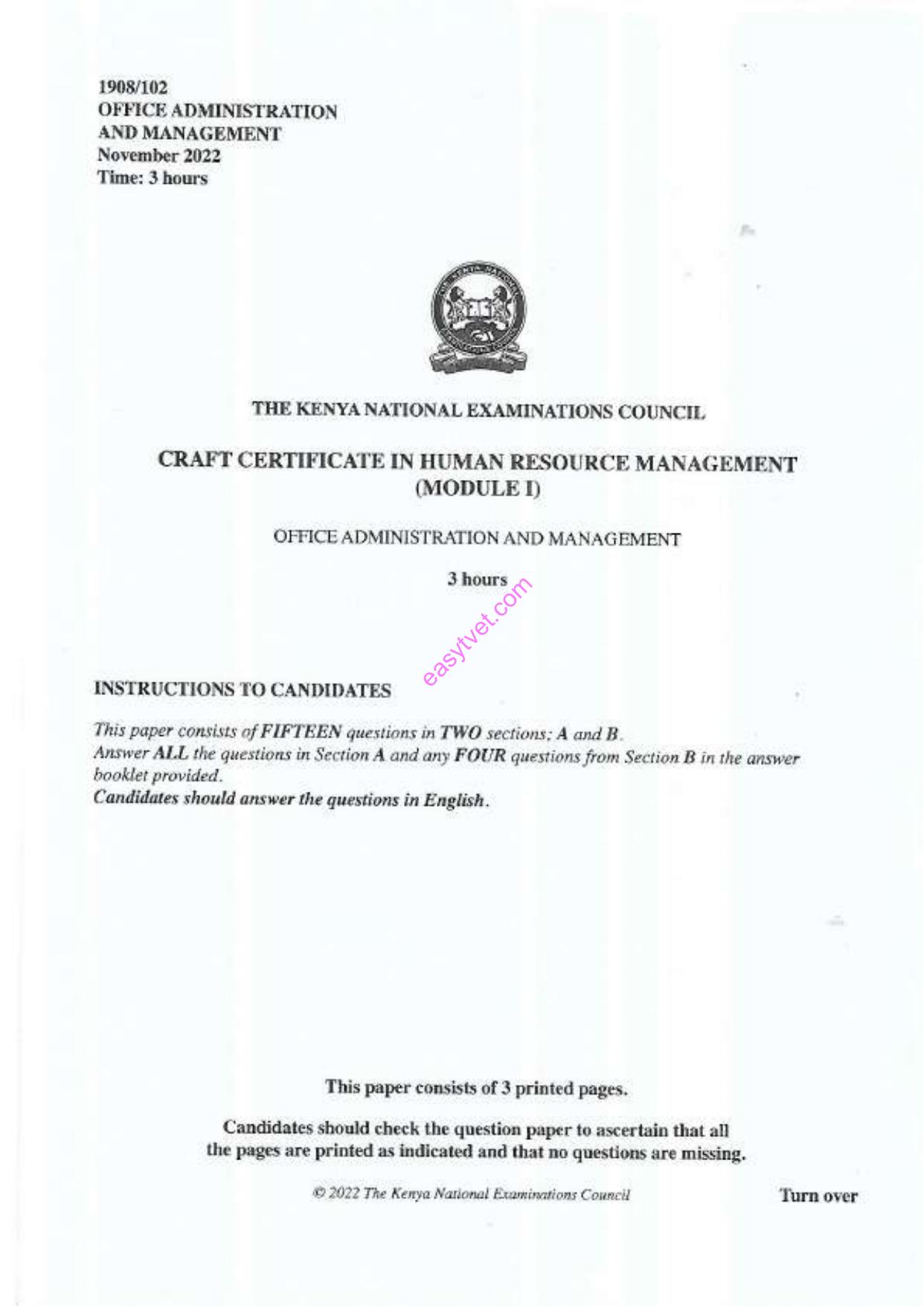 Office Administration and Management (2022) — page 1 of 3