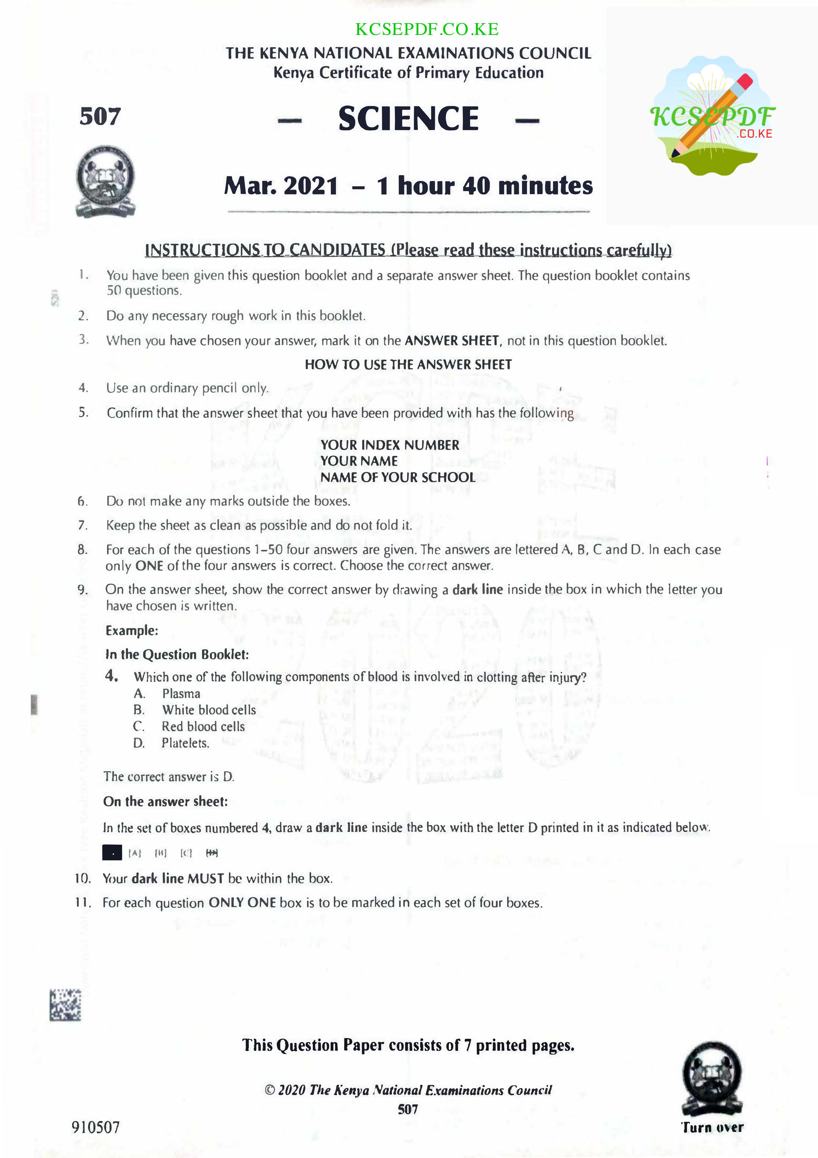 How to Use the Answer Sheet (2021) — page 1 of 7