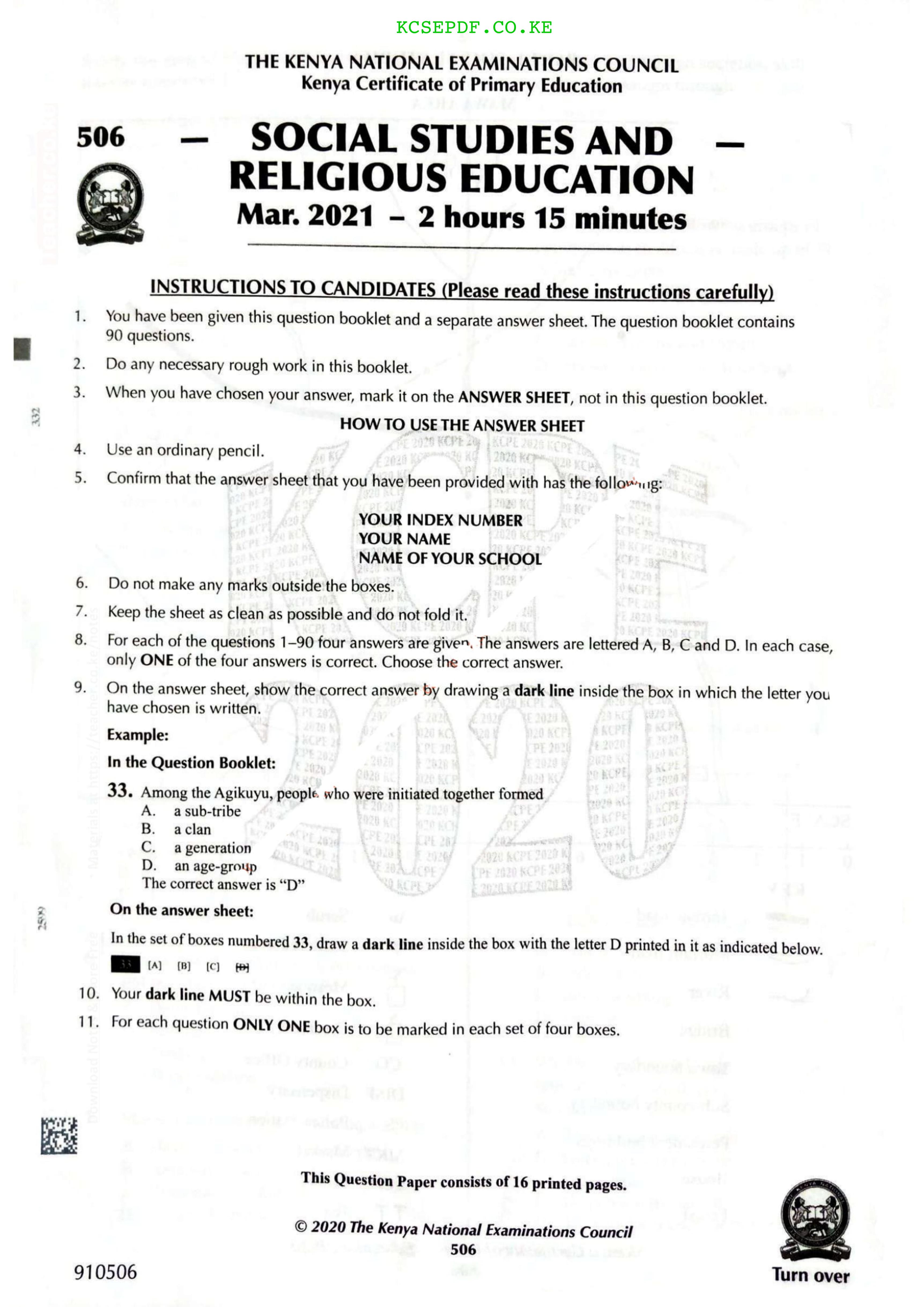 How to Use the Answer Sheet (2021) — page 1 of 11