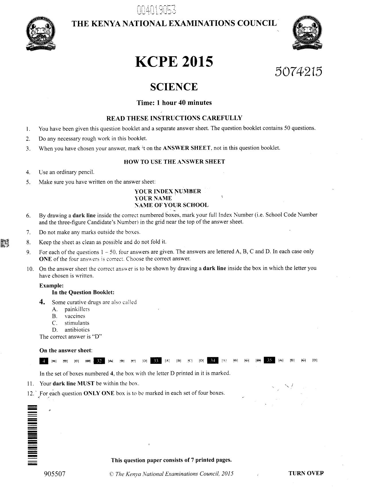 How to Use the Answer Sheet (2015) — page 1 of 7