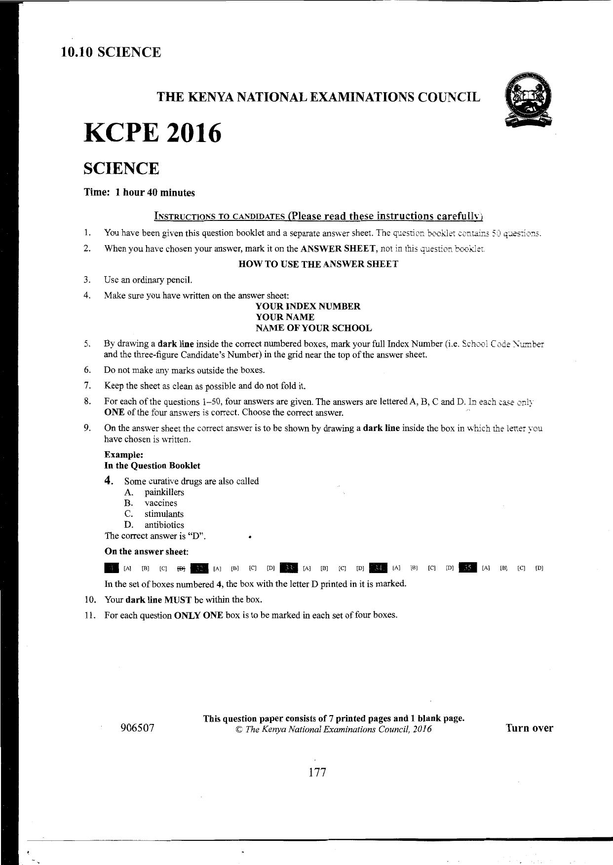 How to Use the Answer Sheet (2016) — page 1 of 7